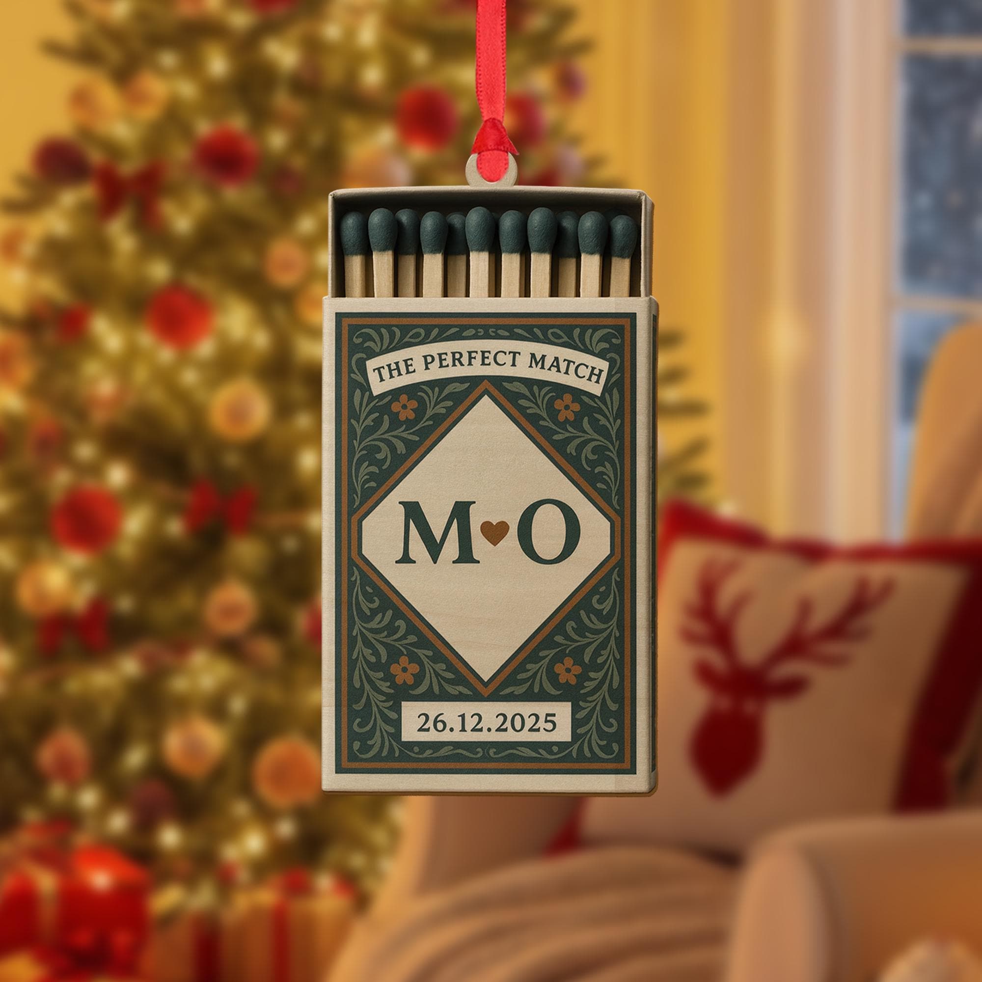 Personalized Matchbox Ornament – Custom Initials and Date Hanging Decoration