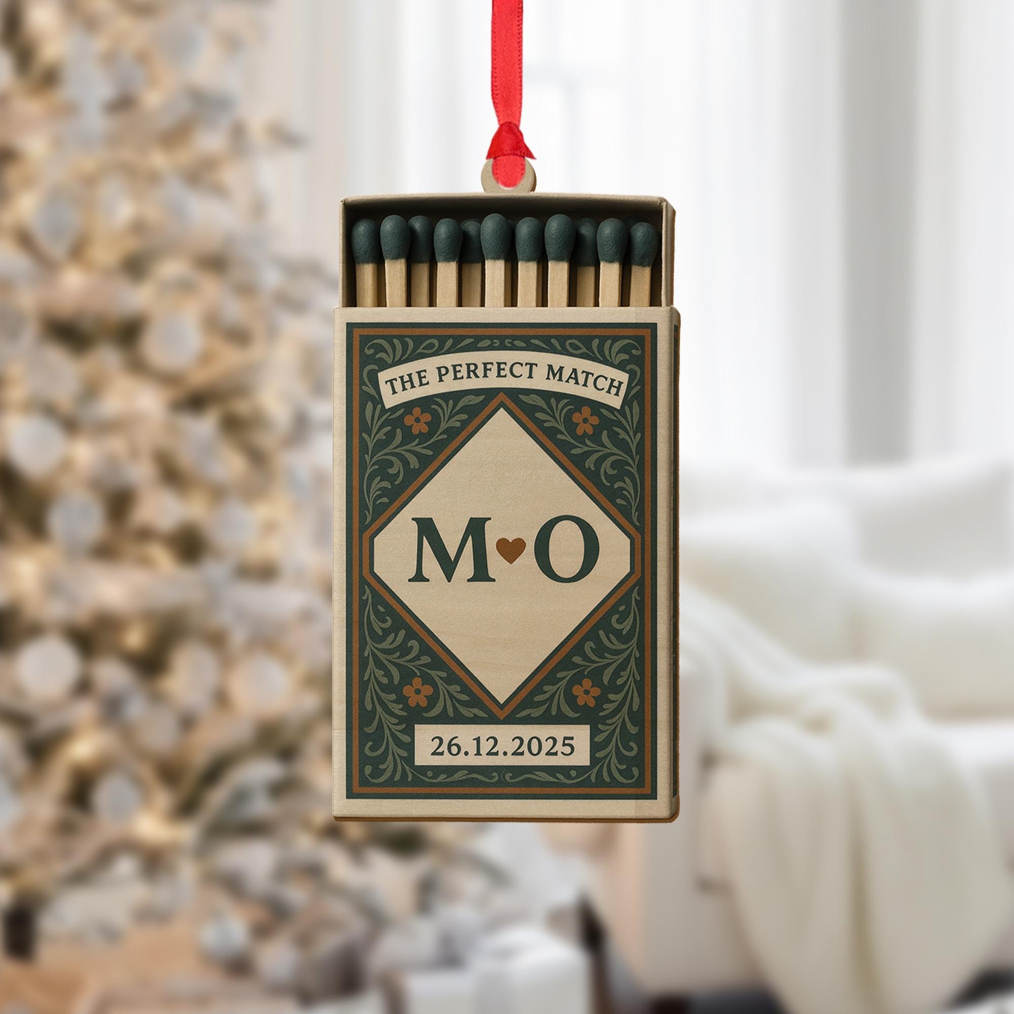 Personalized Matchbox Ornament – Custom Initials and Date Hanging Decoration