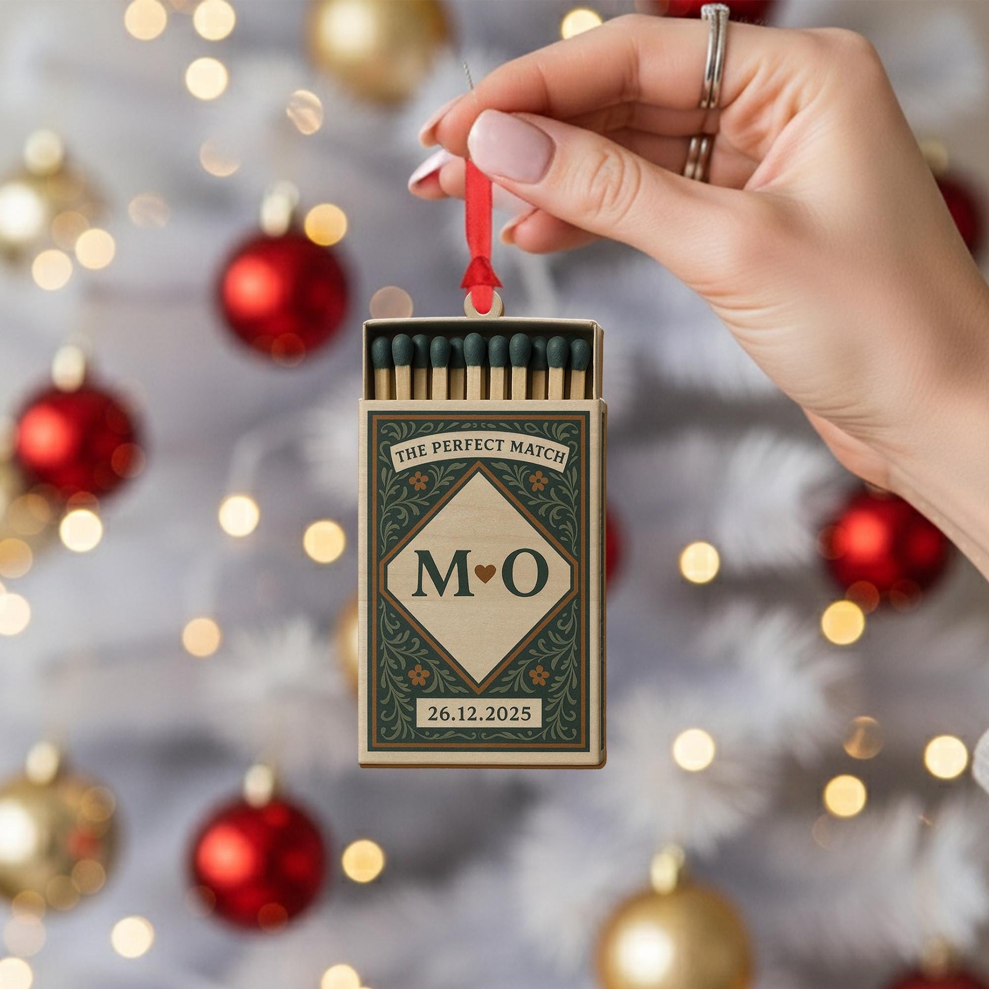 Personalized Matchbox Ornament – Custom Initials and Date Hanging Decoration