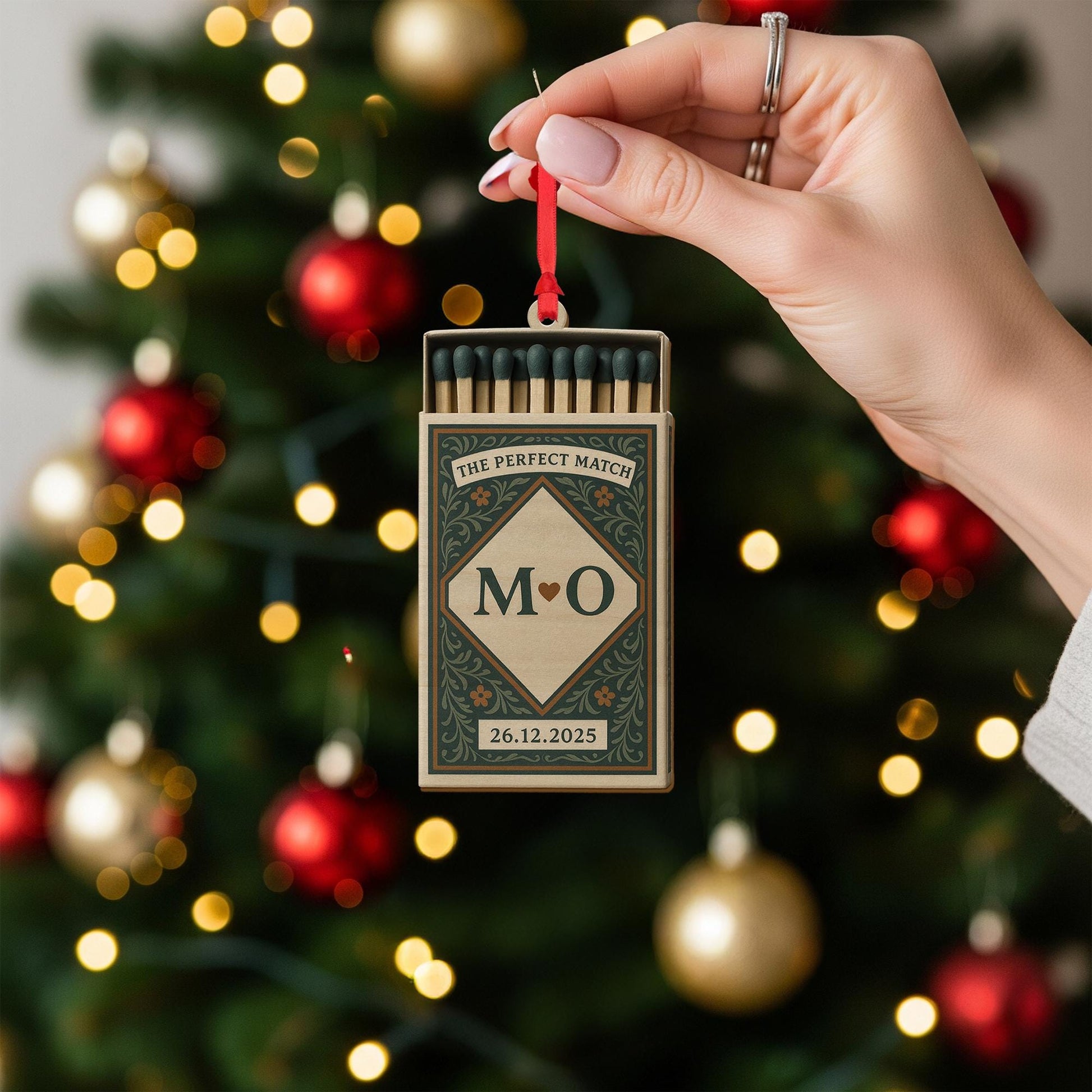 Personalized Matchbox Ornament – Custom Initials and Date Hanging Decoration
