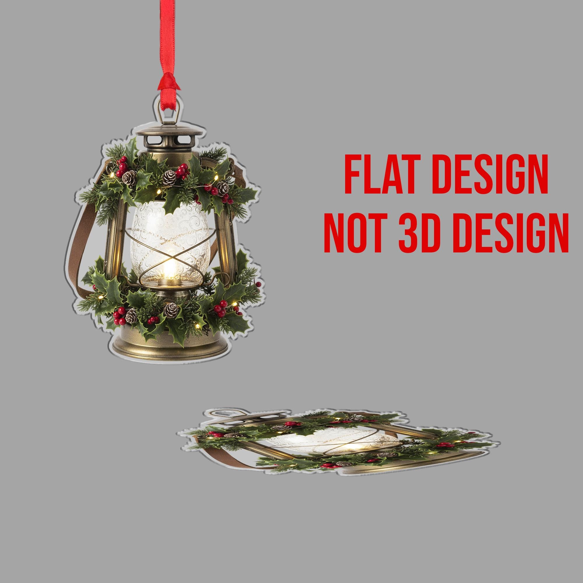 Lantern Christmas Ornament – Vintage Holiday Decoration with Holly and Pinecones