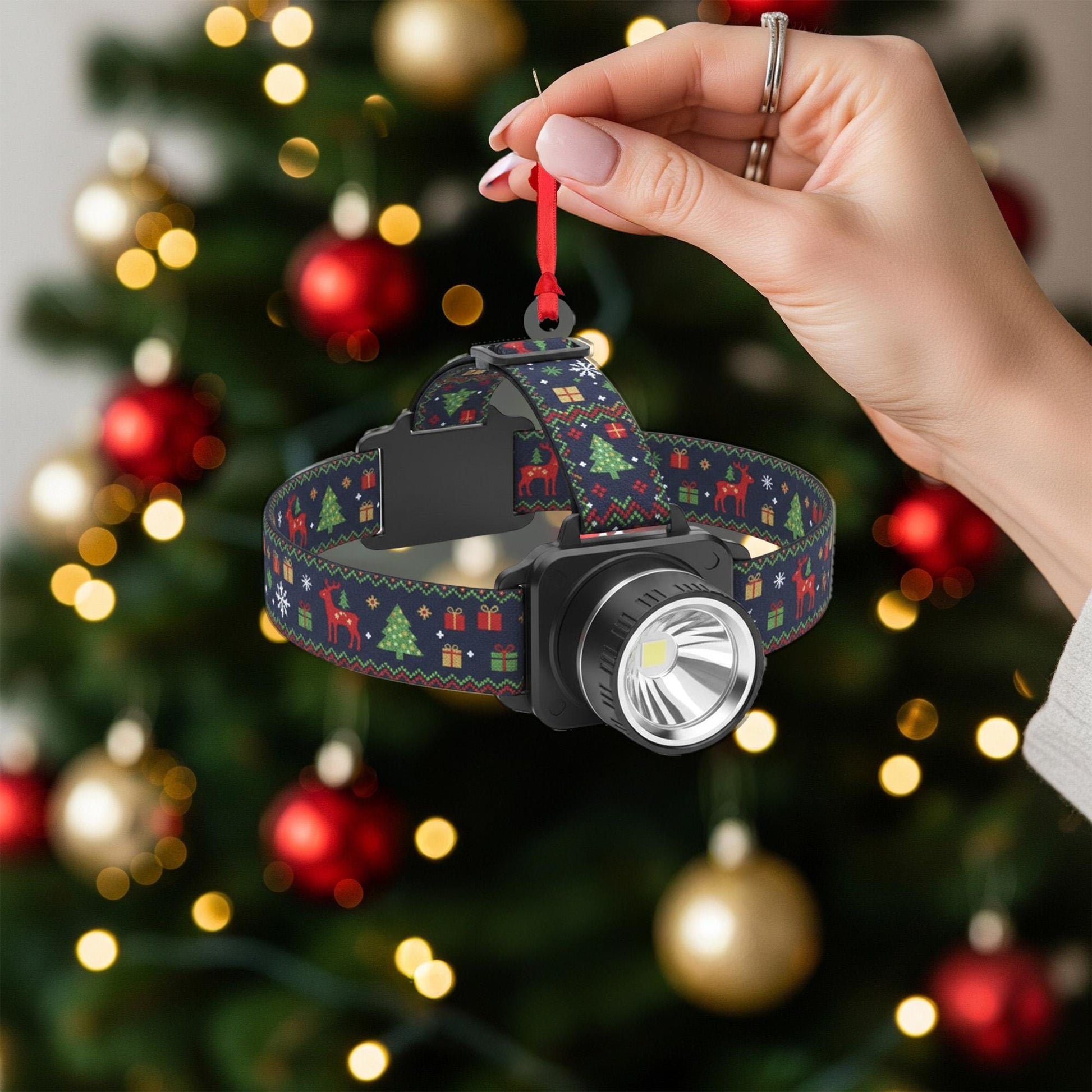 Headlamp Christmas Ornament – Holiday Tree Decoration with Festive Strap Design
