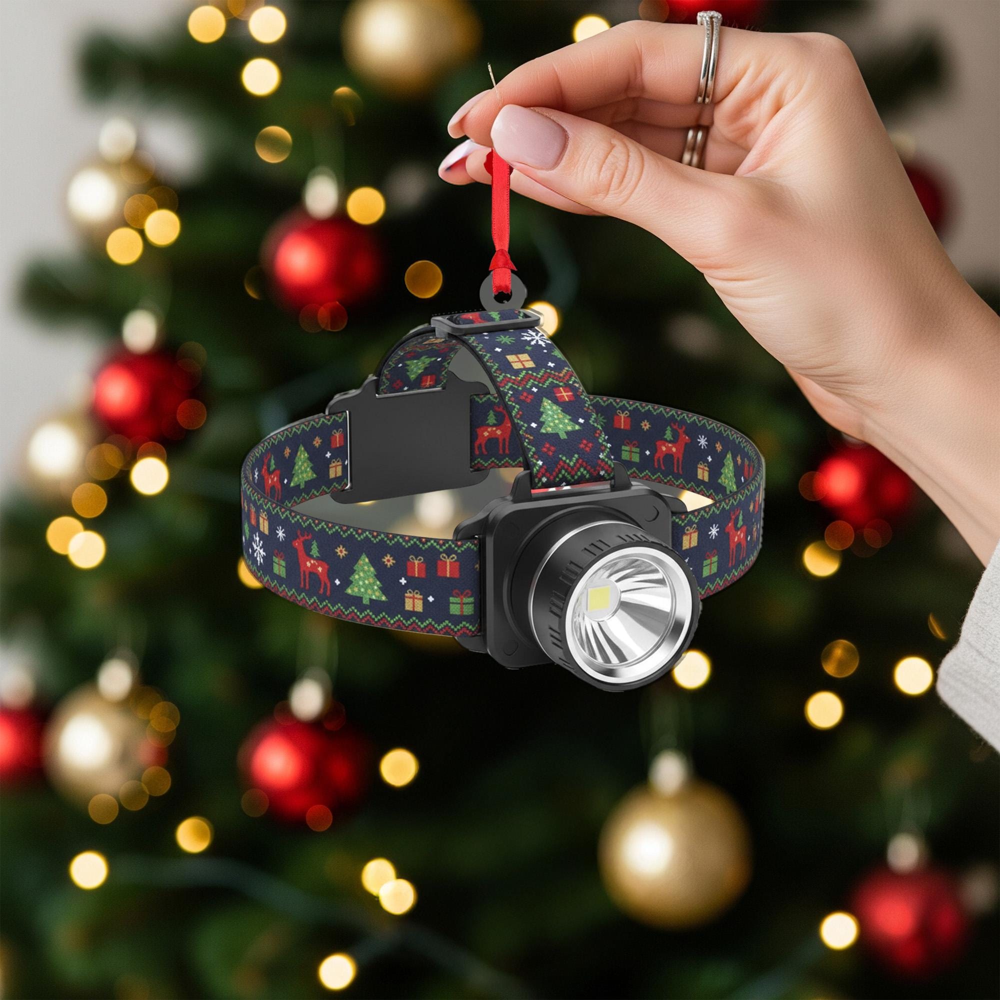 Headlamp Christmas Ornament – Holiday Tree Decoration with Festive Strap Design