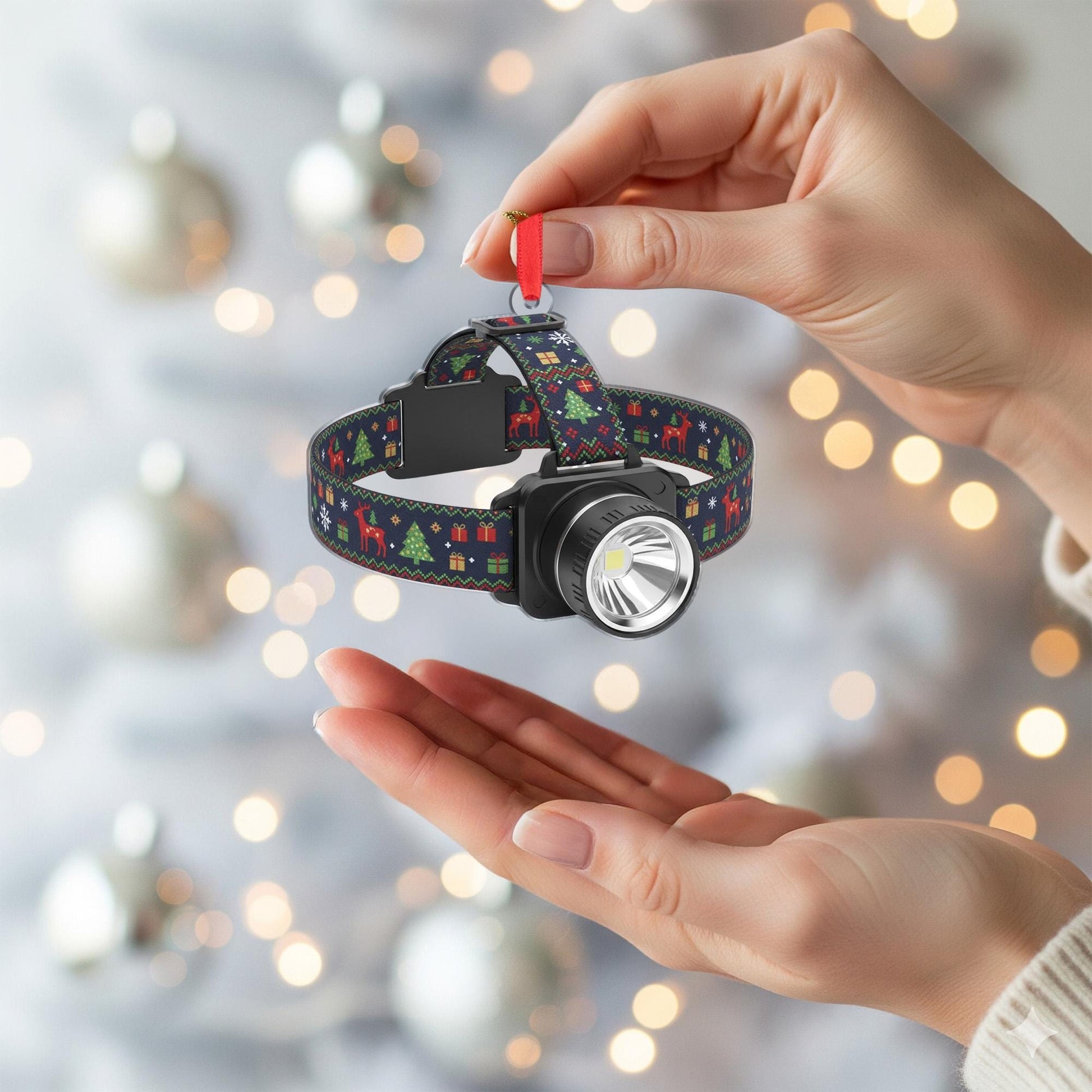 Headlamp Christmas Ornament – Holiday Tree Decoration with Festive Strap Design