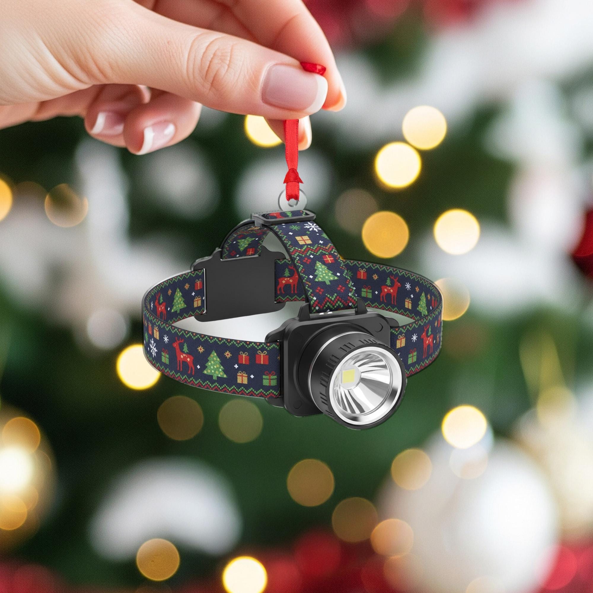 Headlamp Christmas Ornament – Holiday Tree Decoration with Festive Strap Design