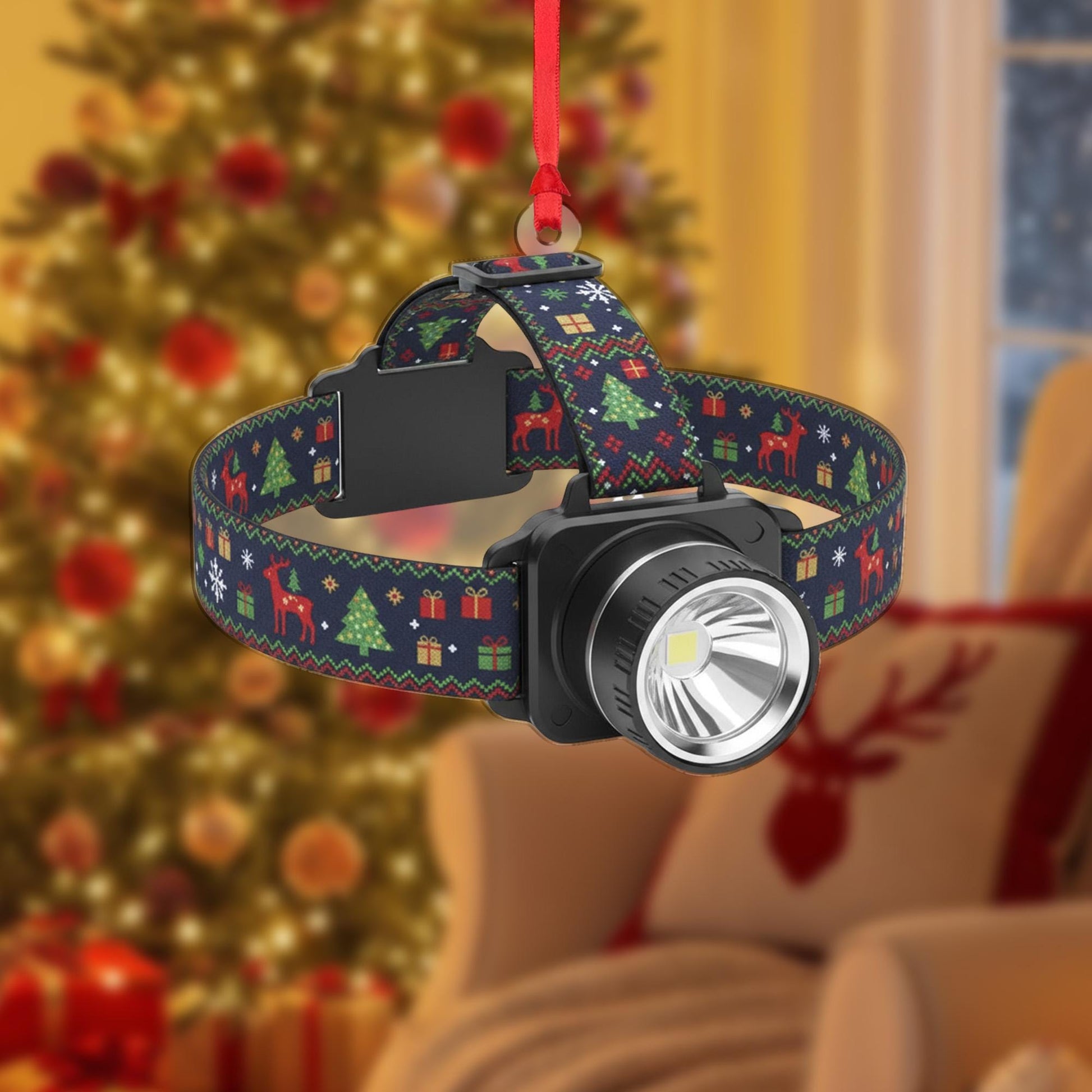 Headlamp Christmas Ornament – Holiday Tree Decoration with Festive Strap Design