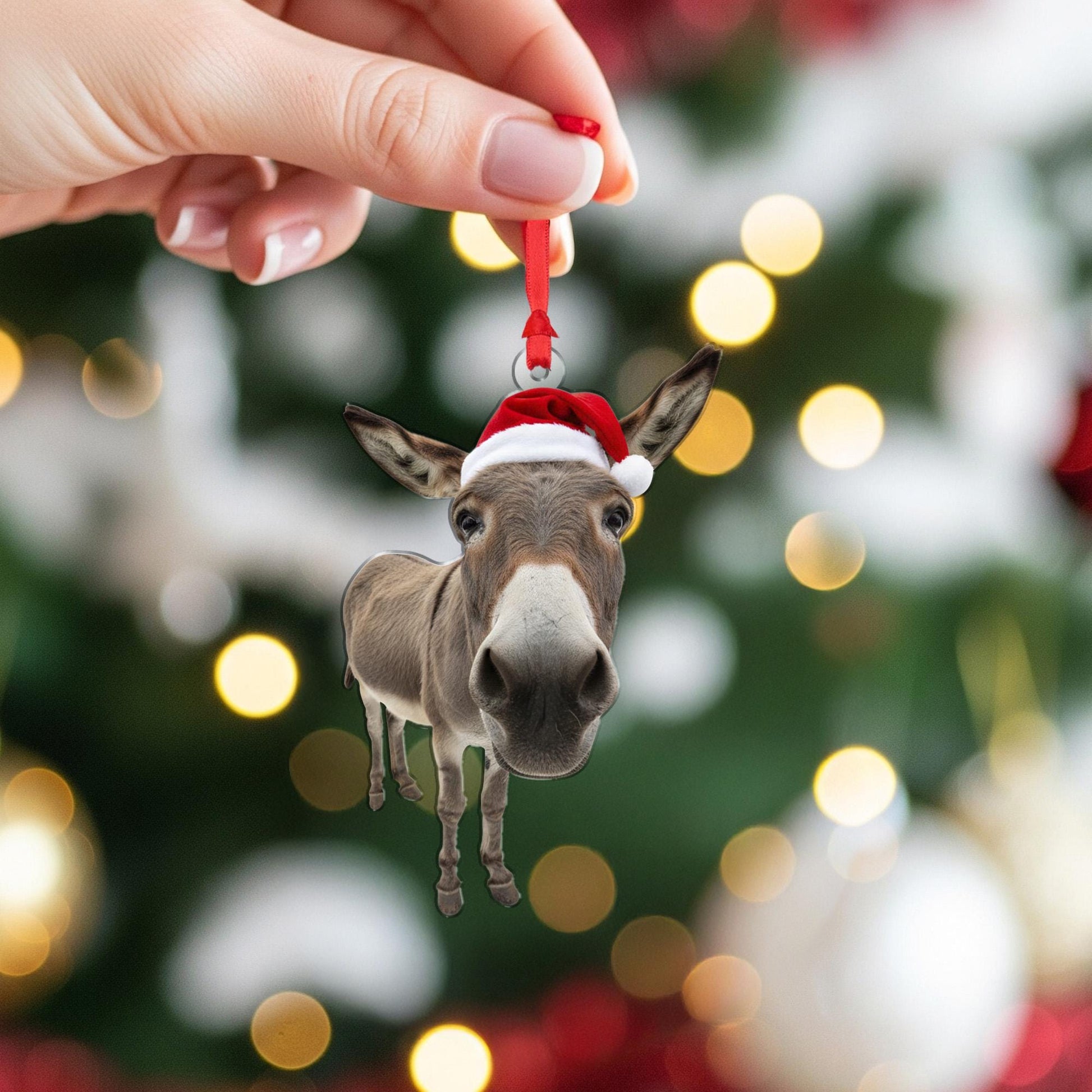 Donkey Christmas Ornament – Santa Hat Holiday Tree Decoration