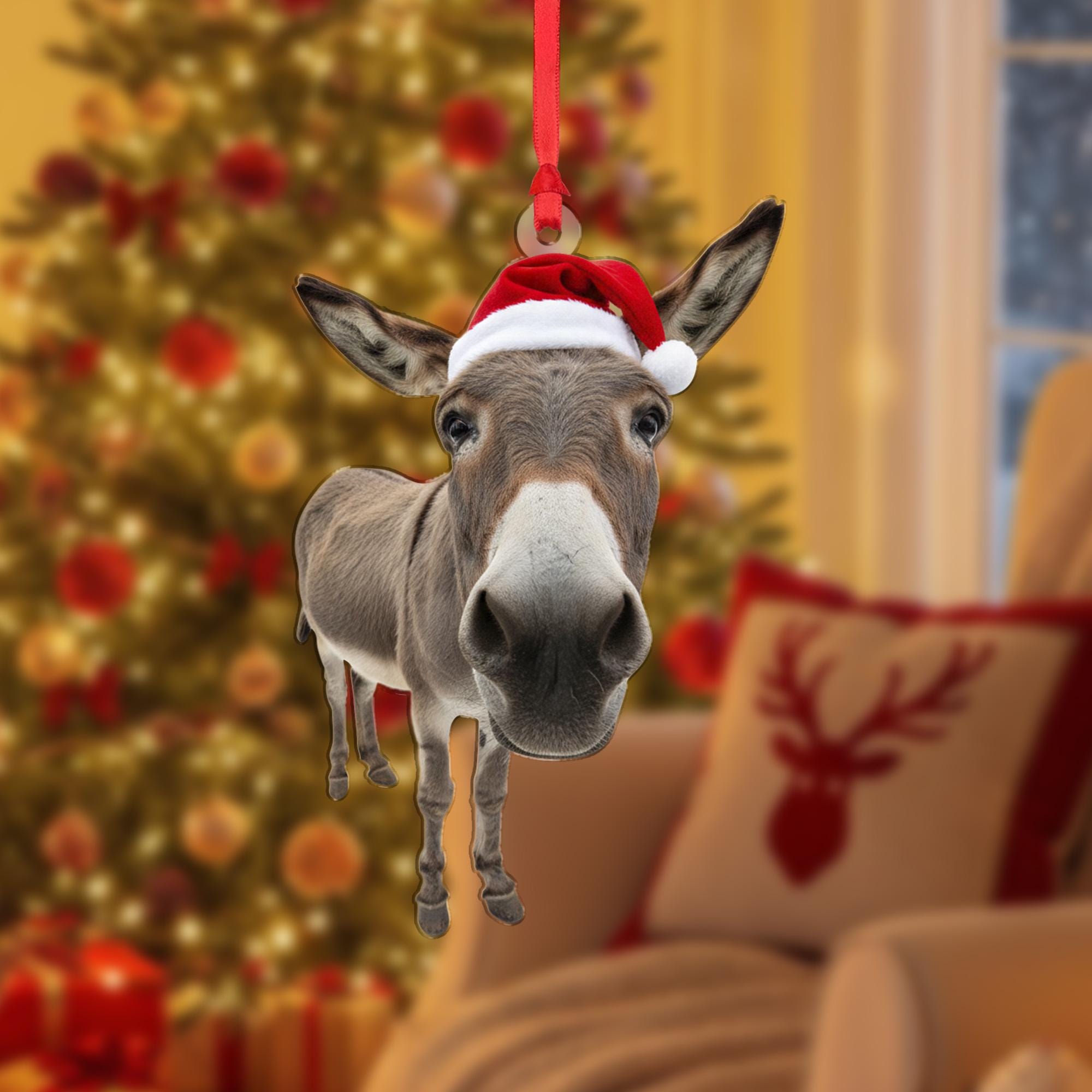 Donkey Christmas Ornament – Santa Hat Holiday Tree Decoration