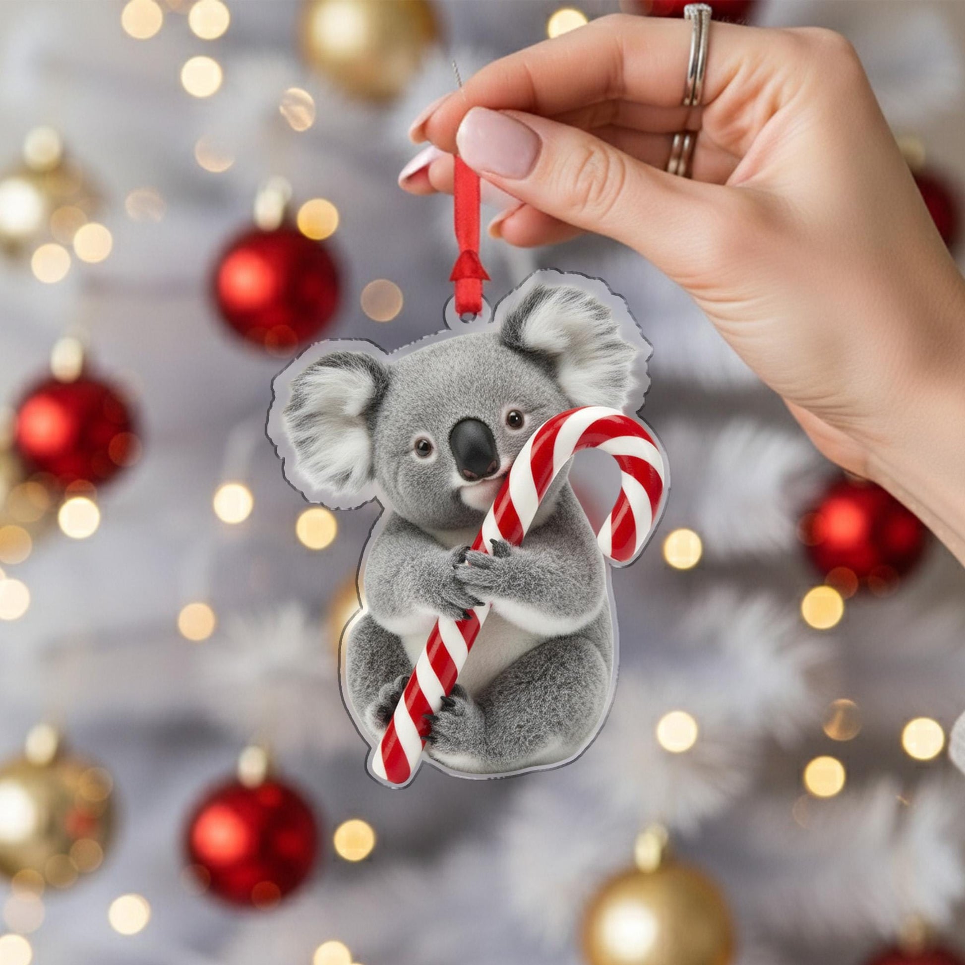 Koala Christmas Ornament – Holiday Tree Decoration with Candy Cane
