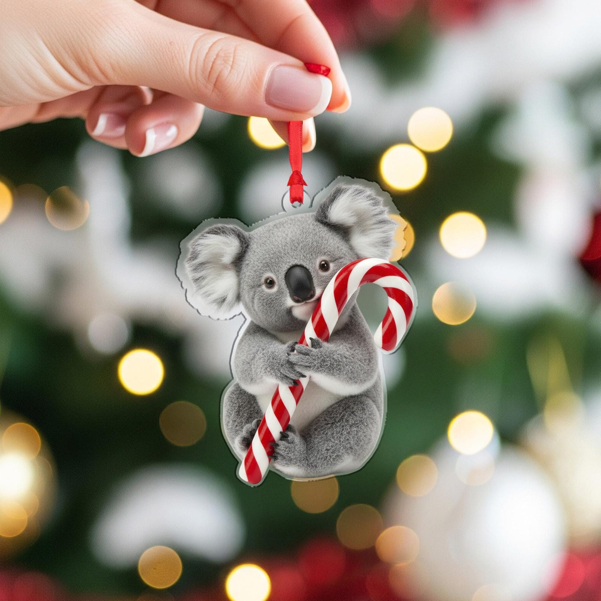 Koala Christmas Ornament – Holiday Tree Decoration with Candy Cane