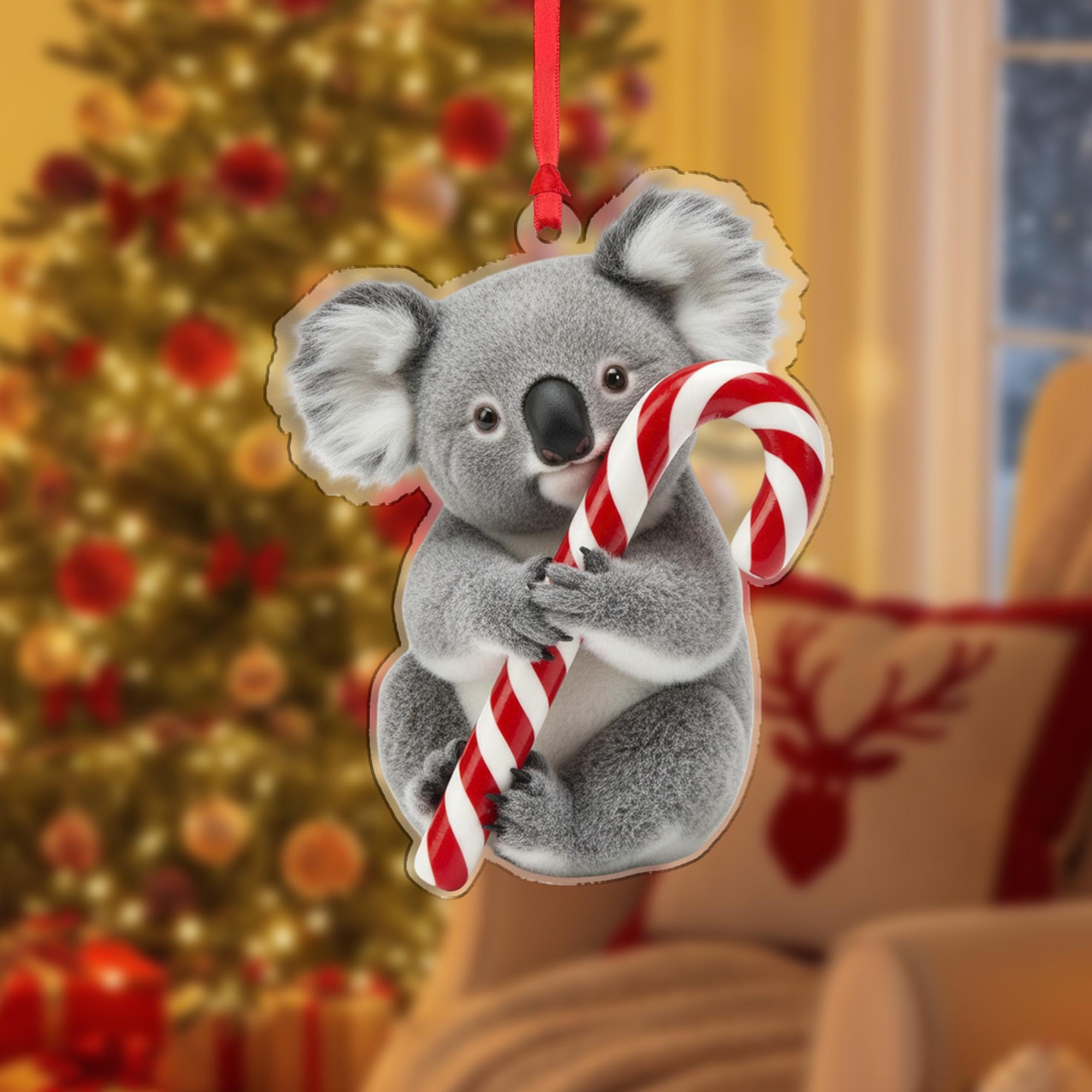 Koala Christmas Ornament – Holiday Tree Decoration with Candy Cane