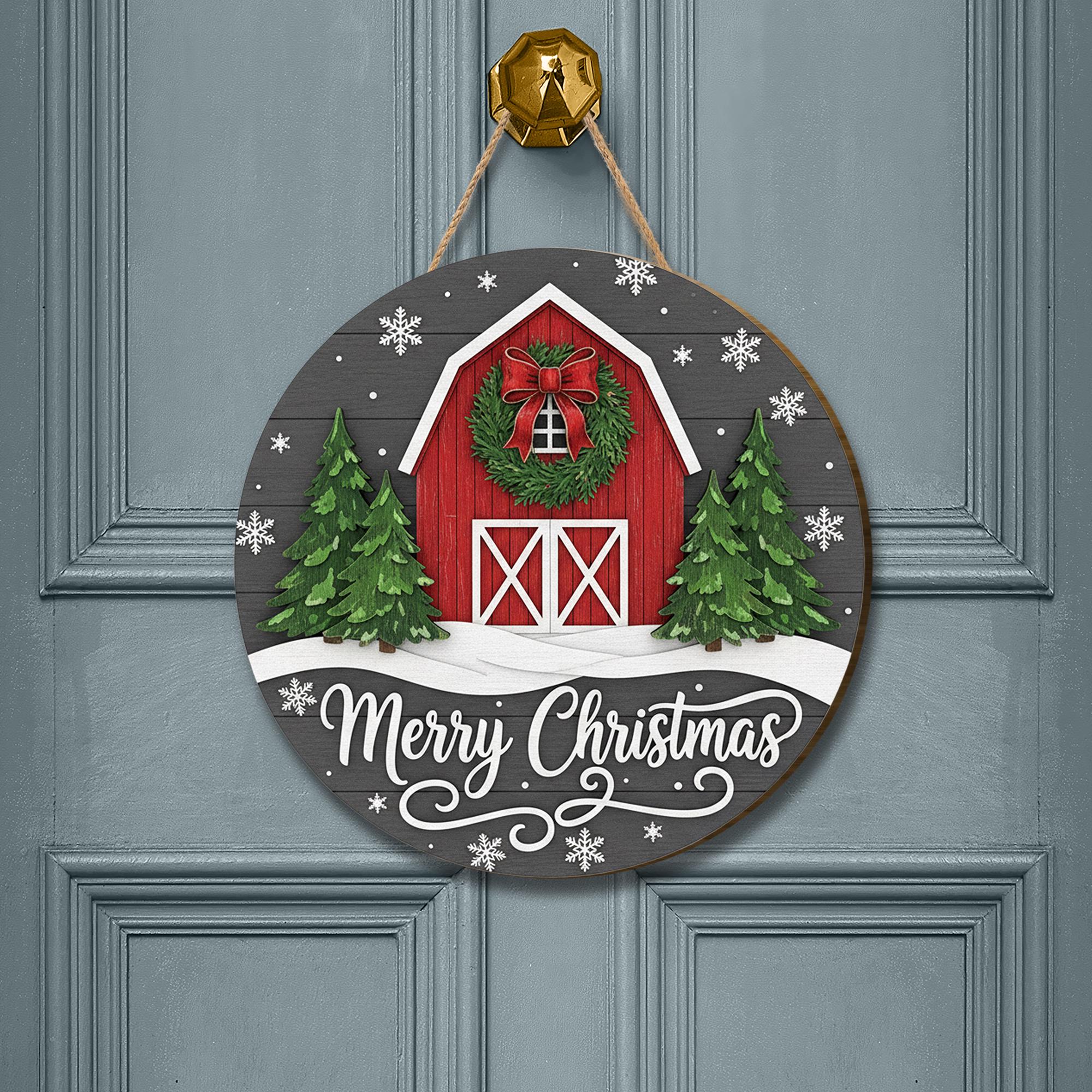 Rustic Barn Christmas Door Sign: Farmhouse Merry Christmas Decor