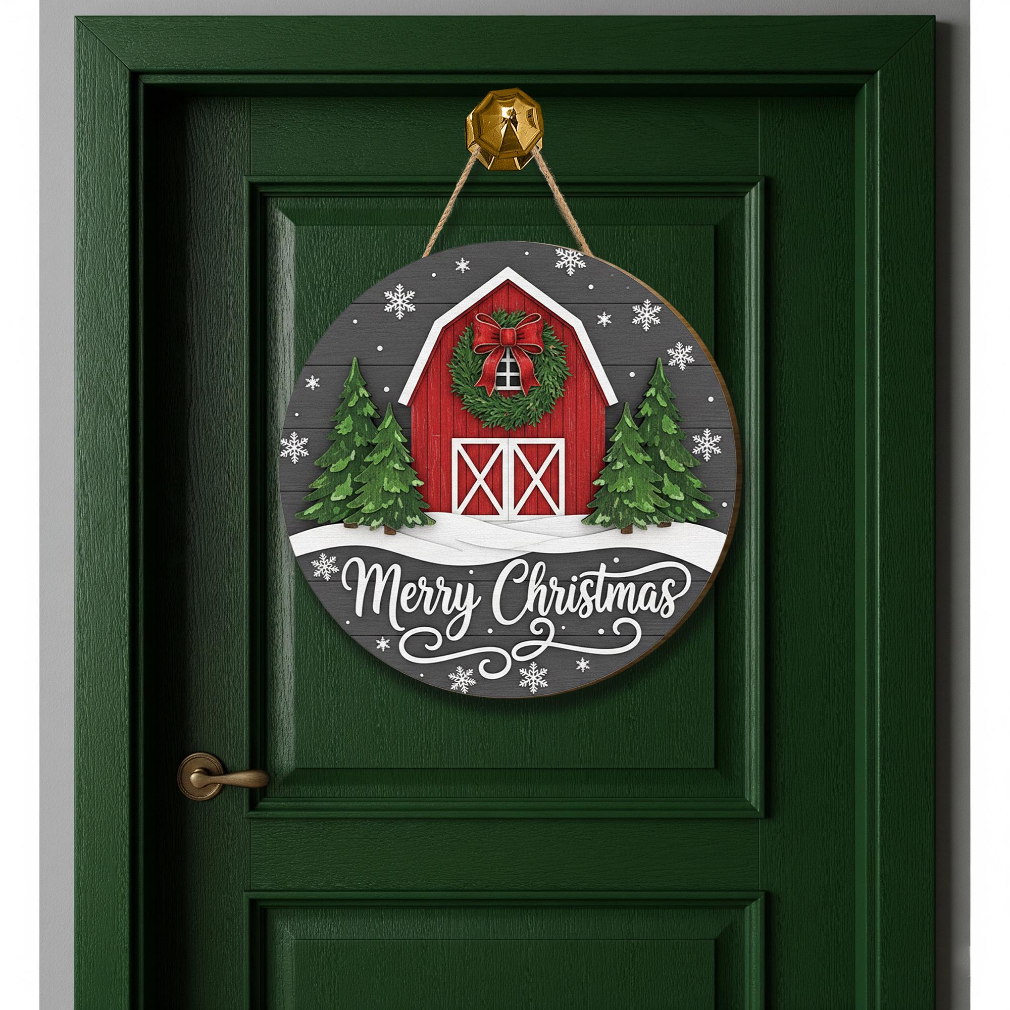 Rustic Barn Christmas Door Sign: Farmhouse Merry Christmas Decor