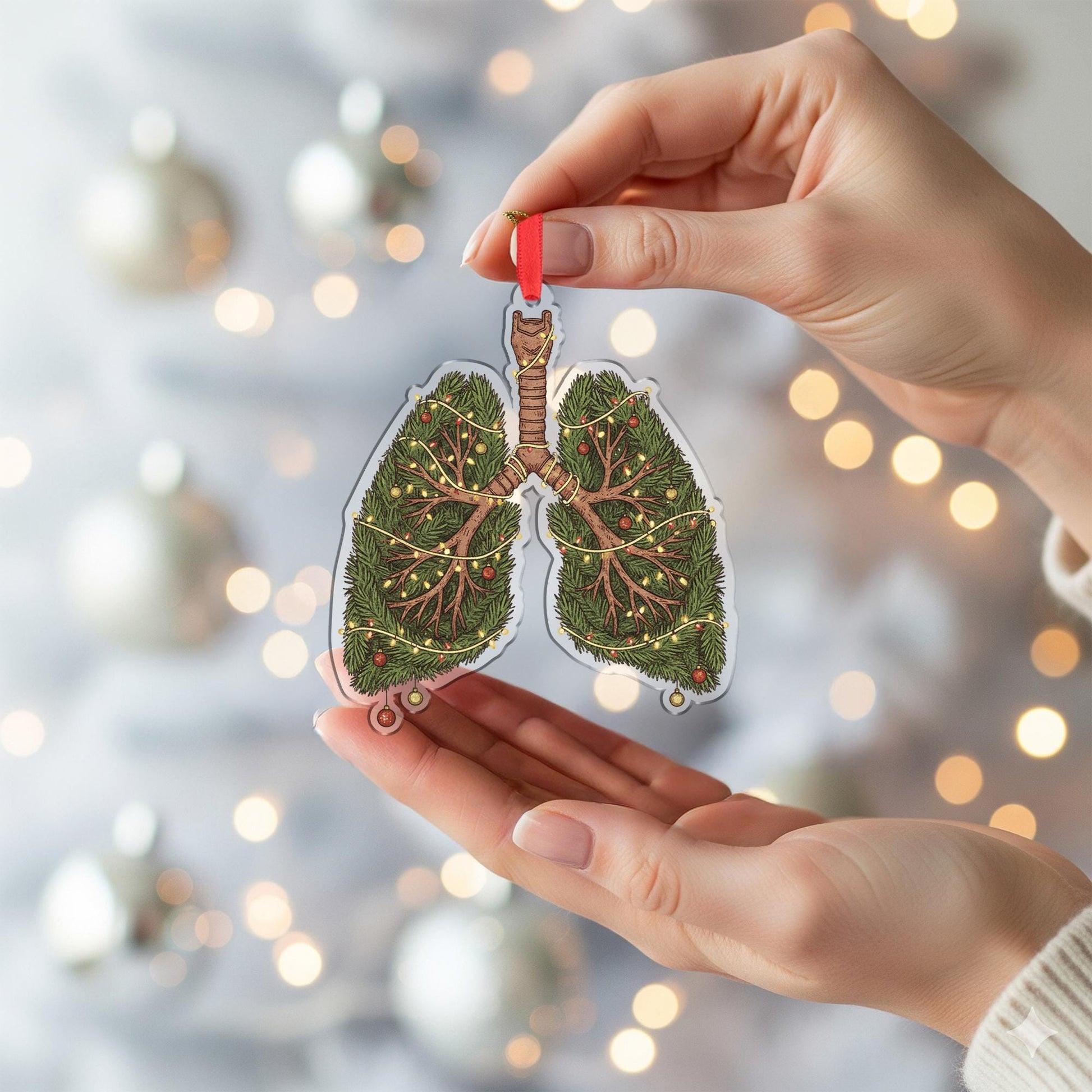 Christmas Lungs Ornament – Medical Tree Decoration for Nurse, Doctor, Respiratory Therapist