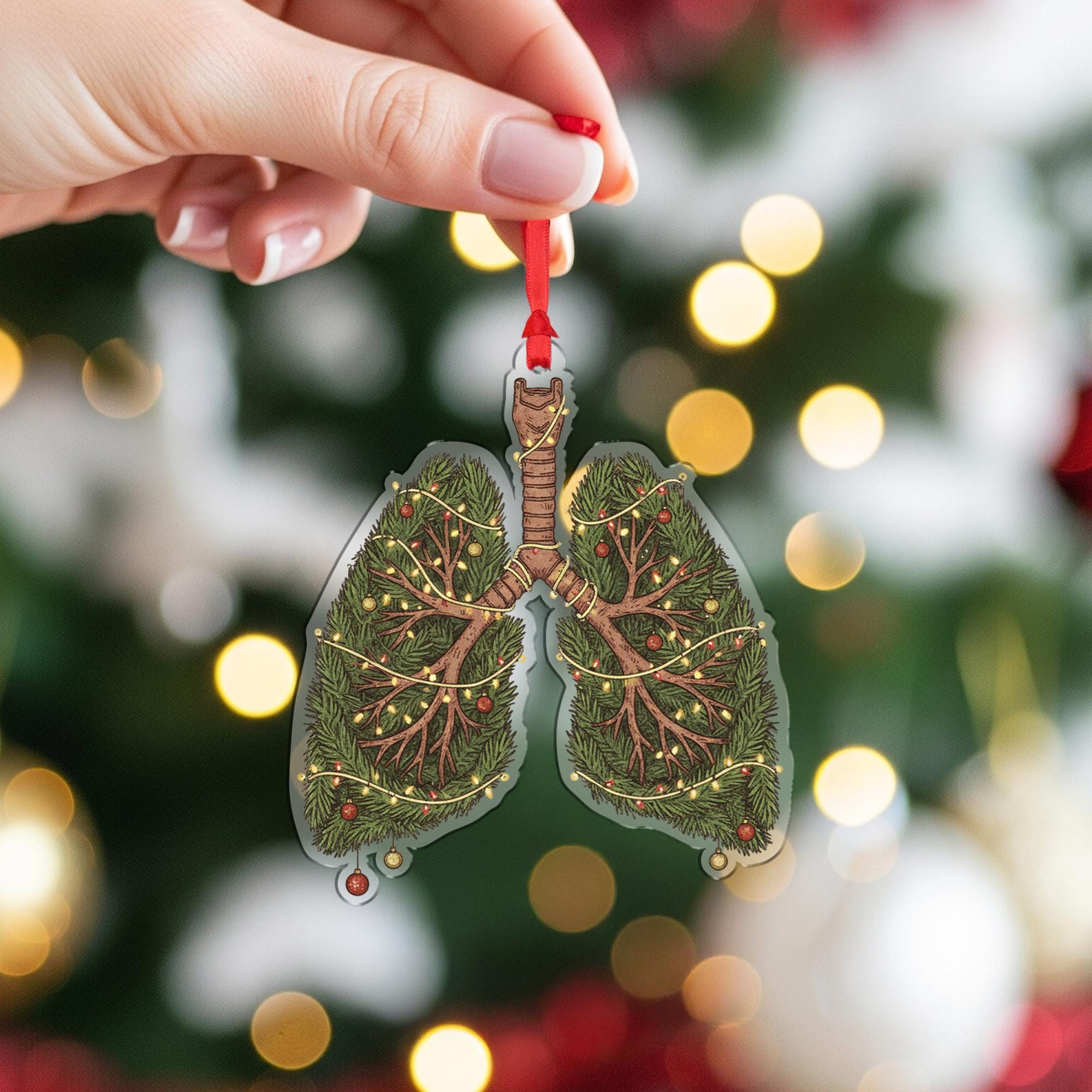 Christmas Lungs Ornament – Medical Tree Decoration for Nurse, Doctor, Respiratory Therapist