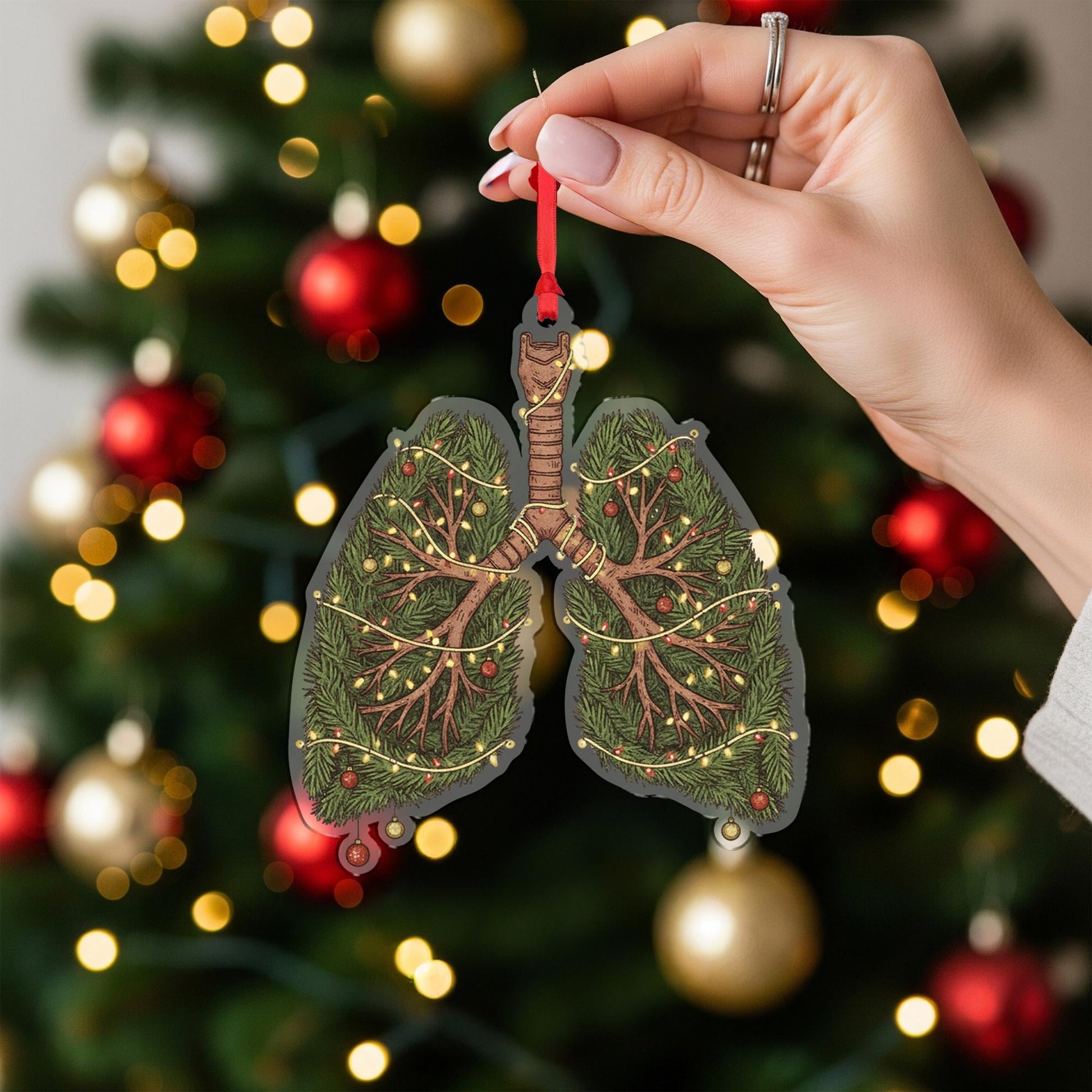 Christmas Lungs Ornament – Medical Tree Decoration for Nurse, Doctor, Respiratory Therapist