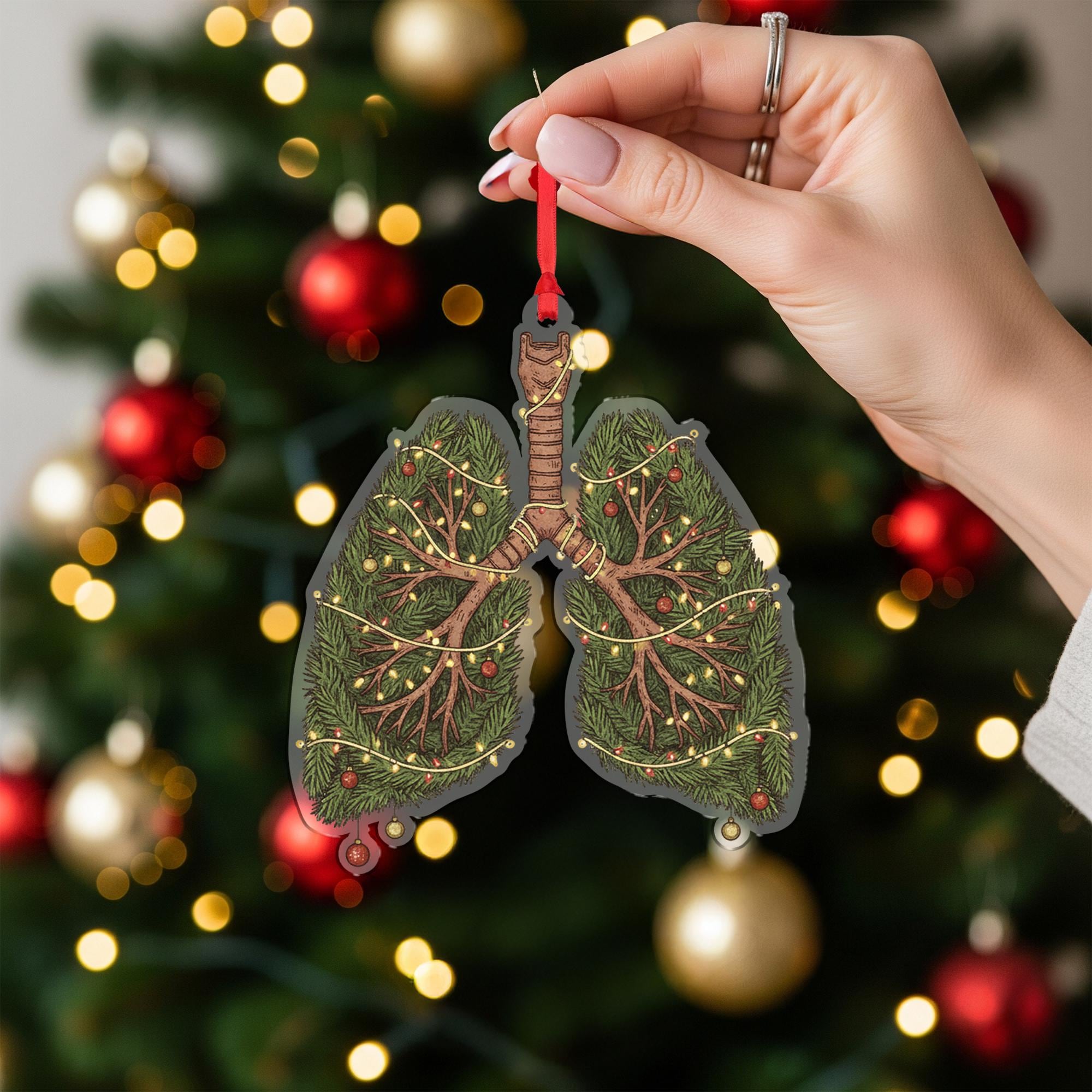 Christmas Lungs Ornament – Medical Tree Decoration for Nurse, Doctor, Respiratory Therapist