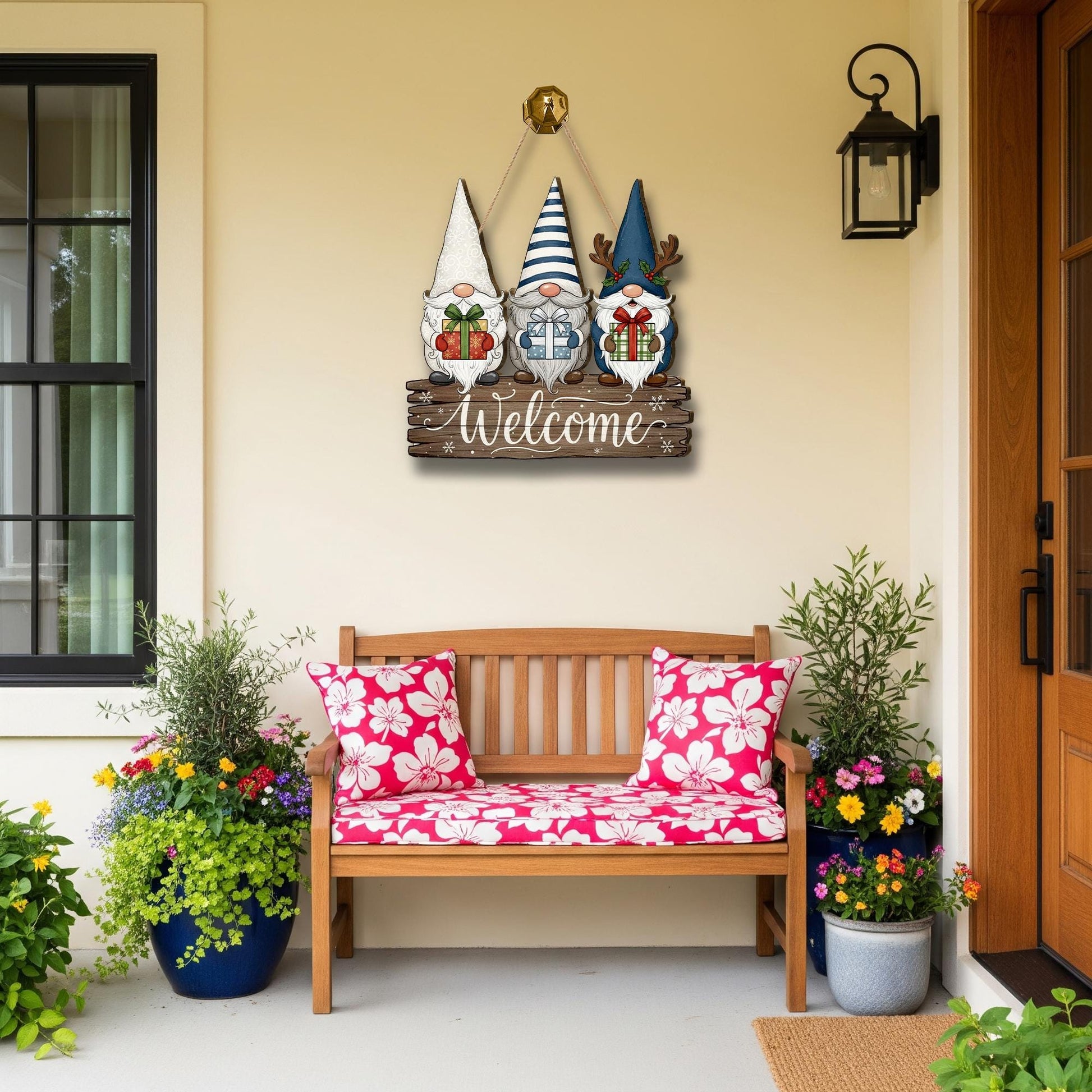 Christmas Gnome Welcome Sign: Rustic Wooden Farmhouse Winter Decor