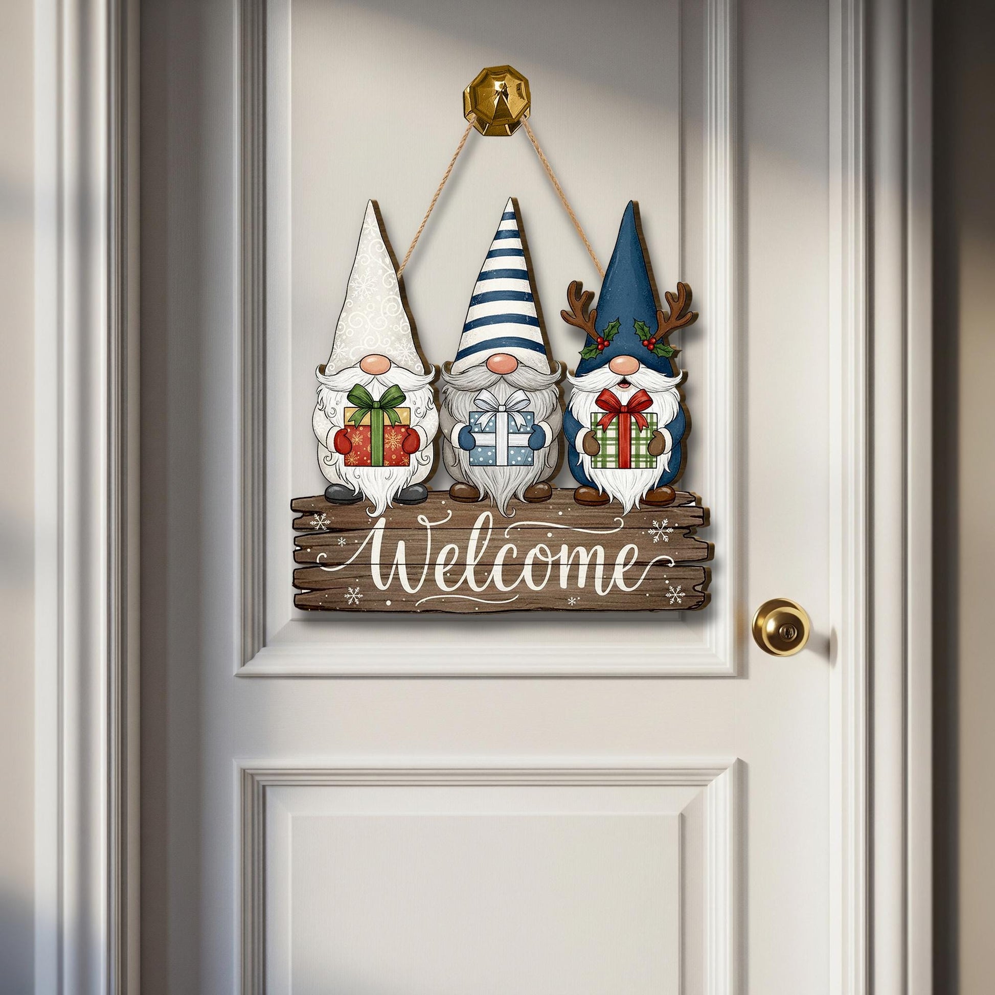 Christmas Gnome Welcome Sign: Rustic Wooden Farmhouse Winter Decor