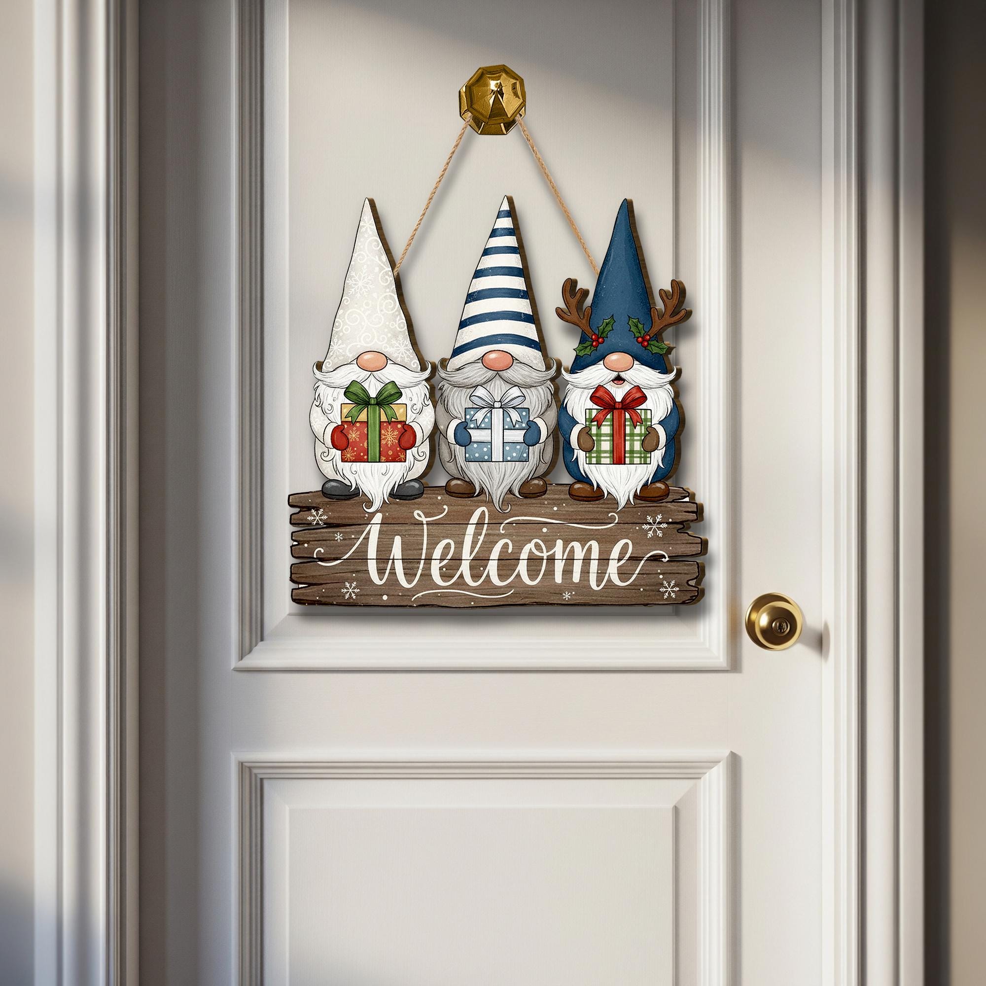 Christmas Gnome Welcome Sign: Rustic Wooden Farmhouse Winter Decor