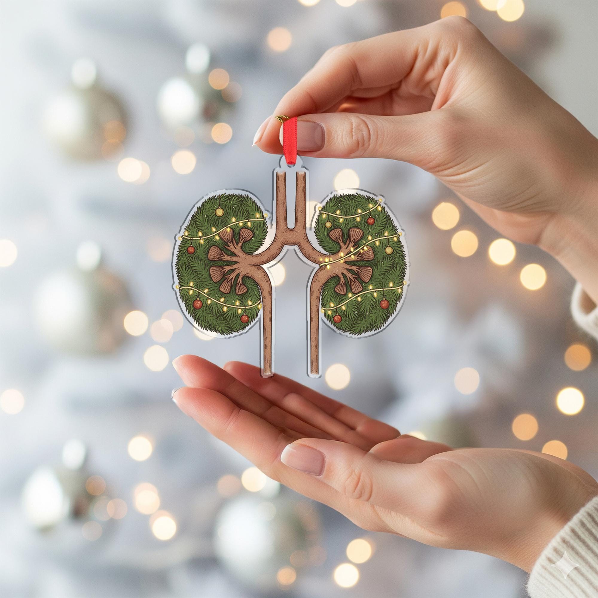 Christmas Kidneys Ornament – Medical Tree Decoration for Nurse, Doctor, Nephrologist