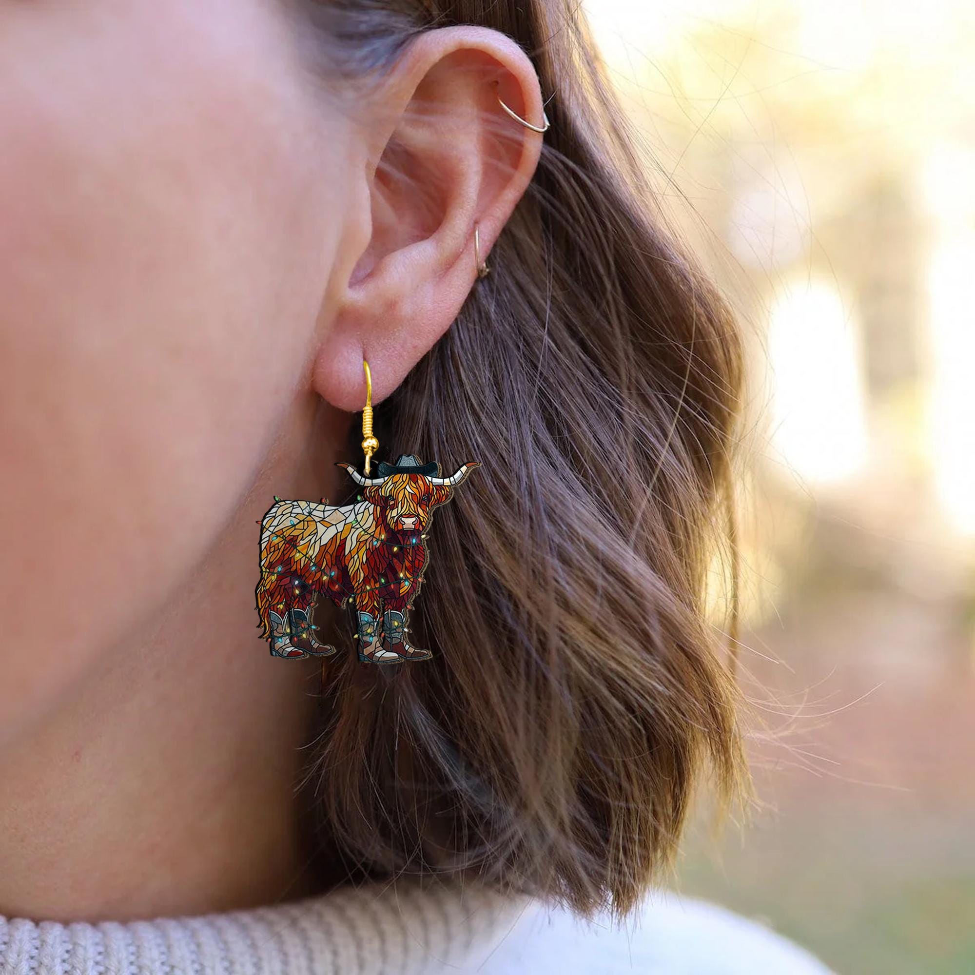 Highland Cow Earrings – Western Cowboy Boot Cow Jewelry