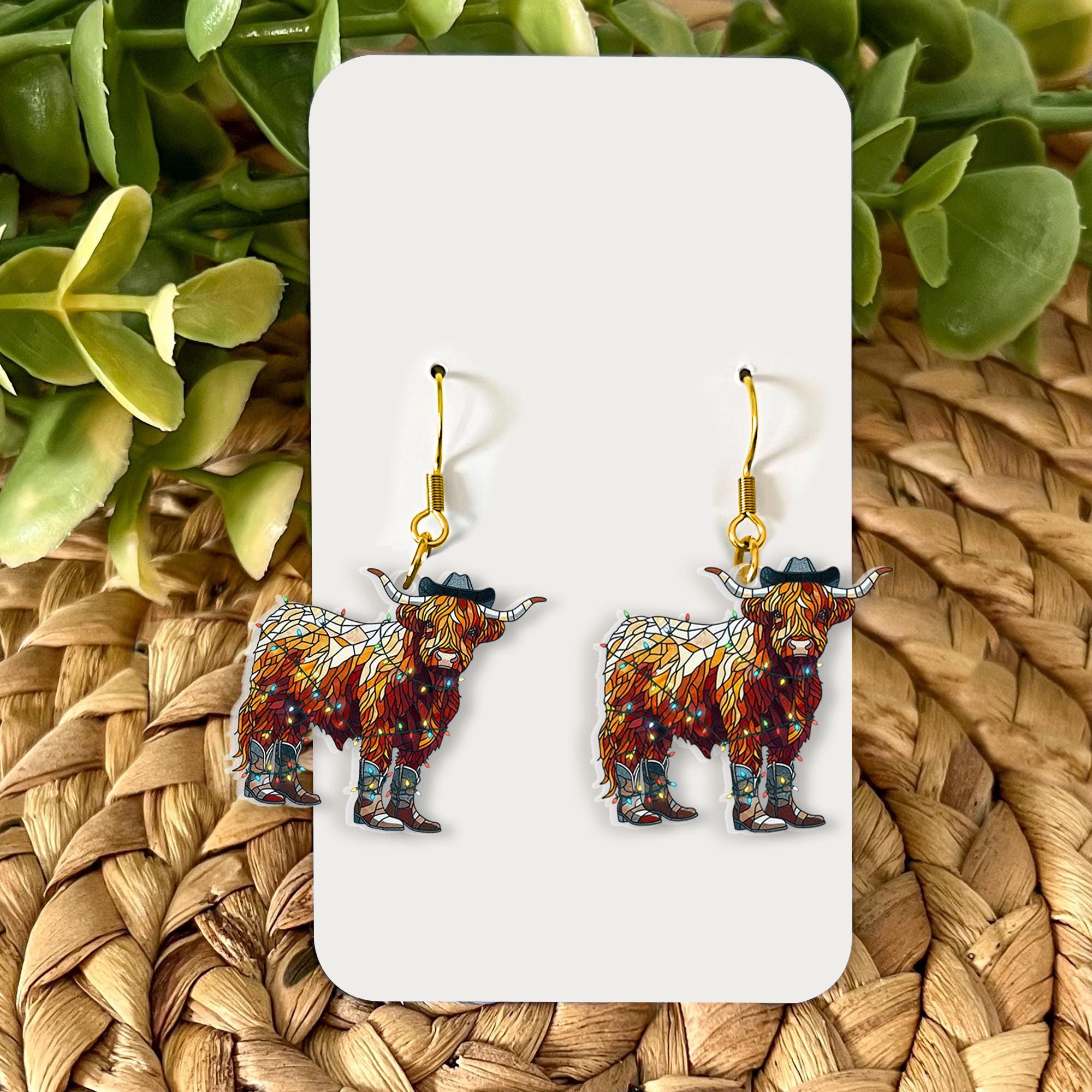 Highland Cow Earrings – Western Cowboy Boot Cow Jewelry