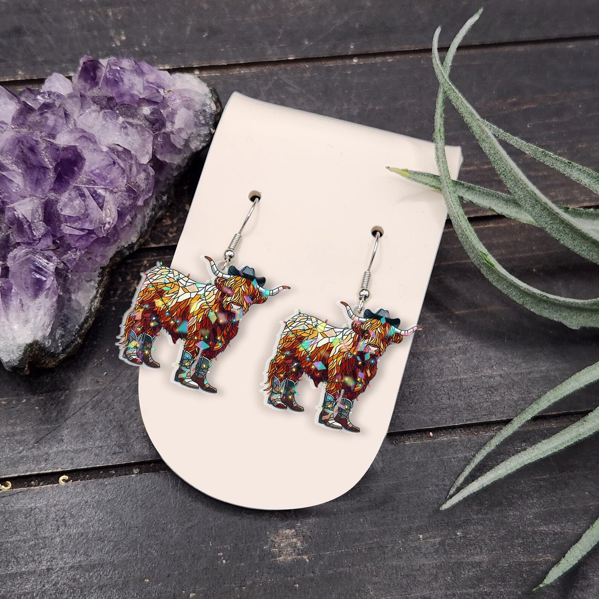 Highland Cow Earrings – Western Cowboy Boot Cow Jewelry