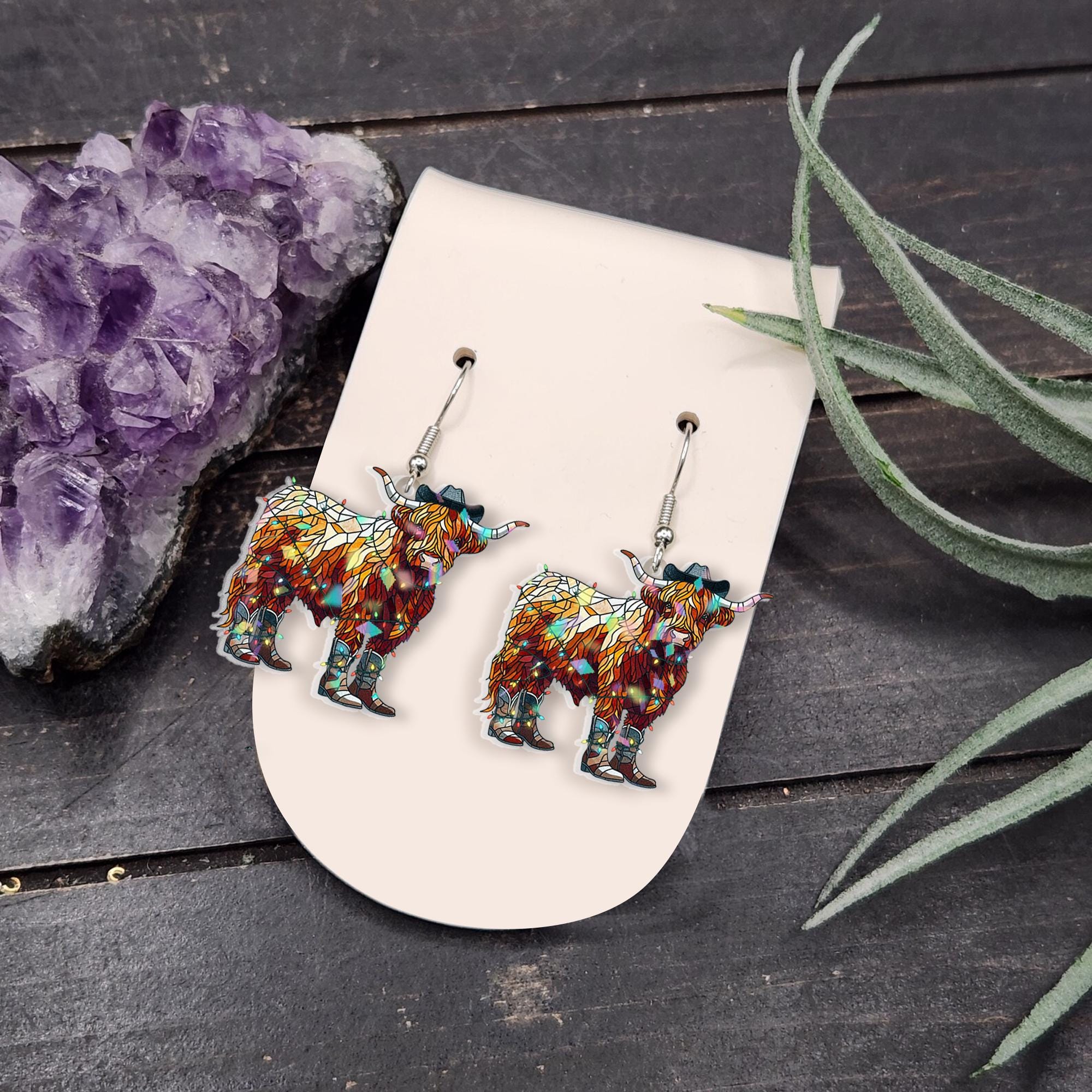 Highland Cow Earrings – Western Cowboy Boot Cow Jewelry