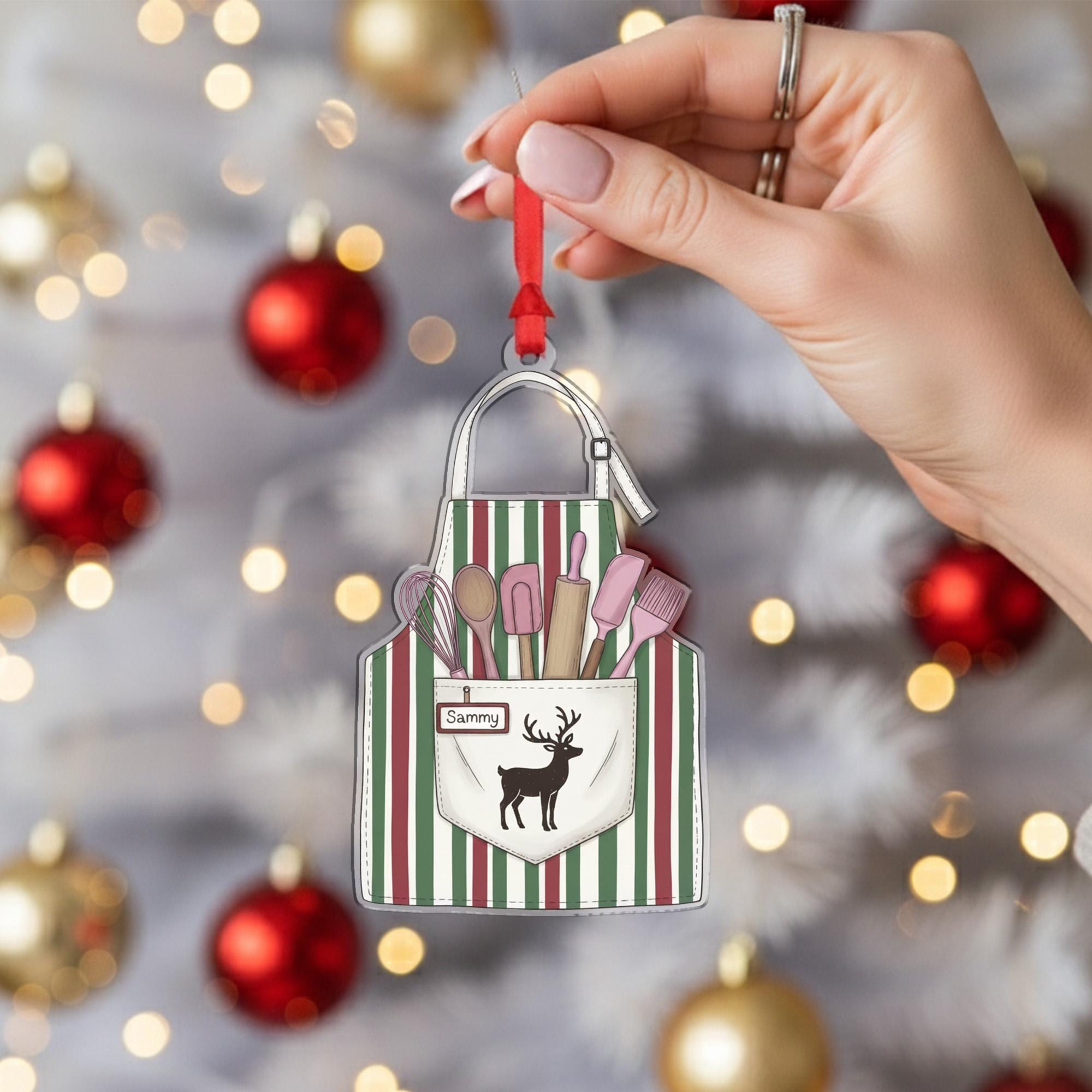 Personalized Apron Christmas Ornament – Holiday Tree Decoration with Baking Utensils
