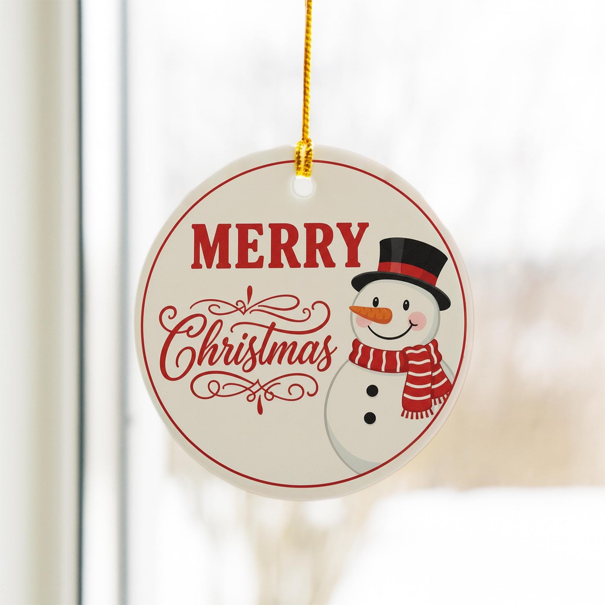 Snowman Christmas Ornament: Round Merry Christmas Tree Decoration
