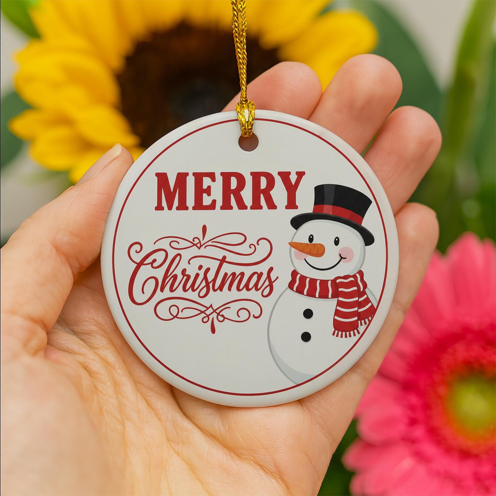 Snowman Christmas Ornament: Round Merry Christmas Tree Decoration