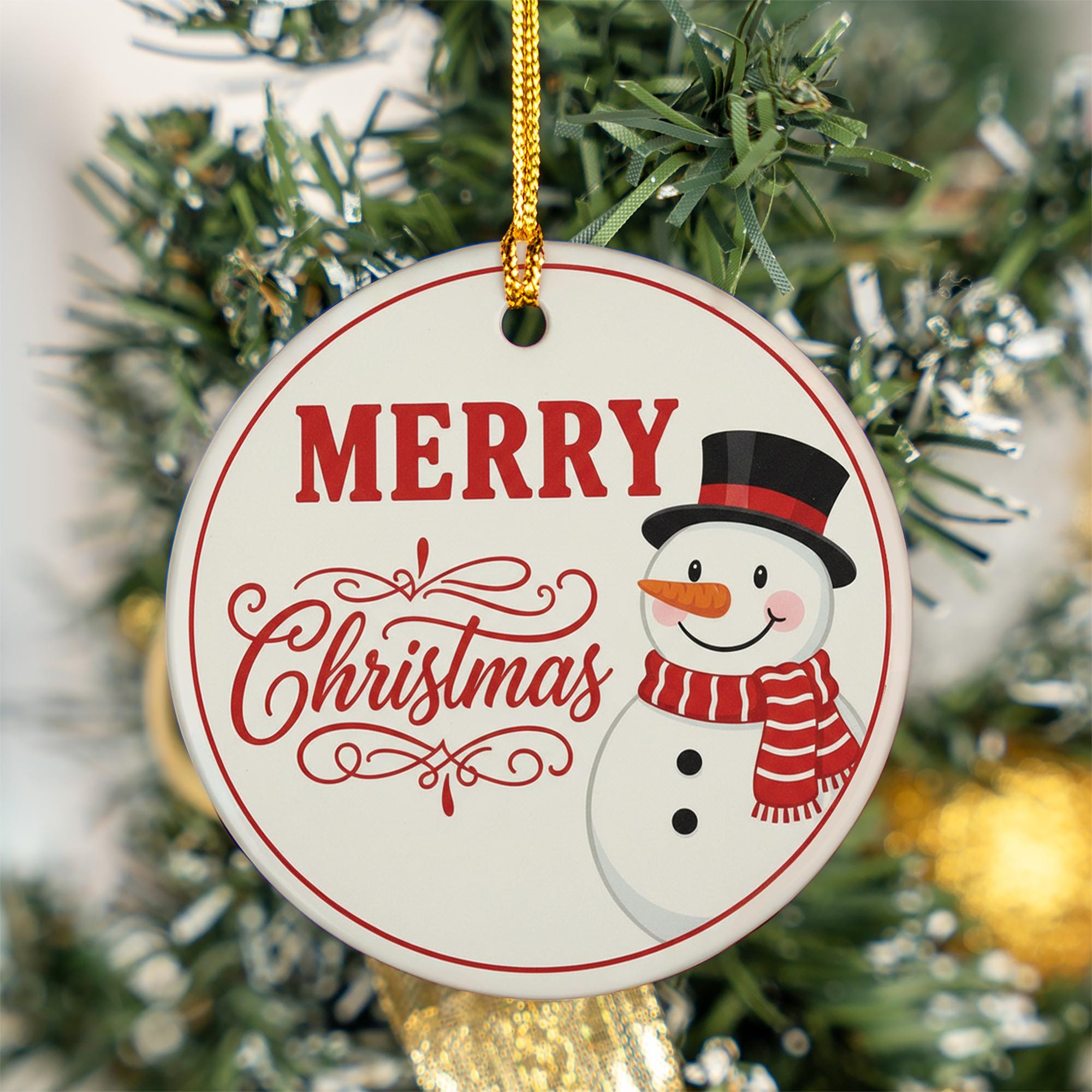 Snowman Christmas Ornament: Round Merry Christmas Tree Decoration