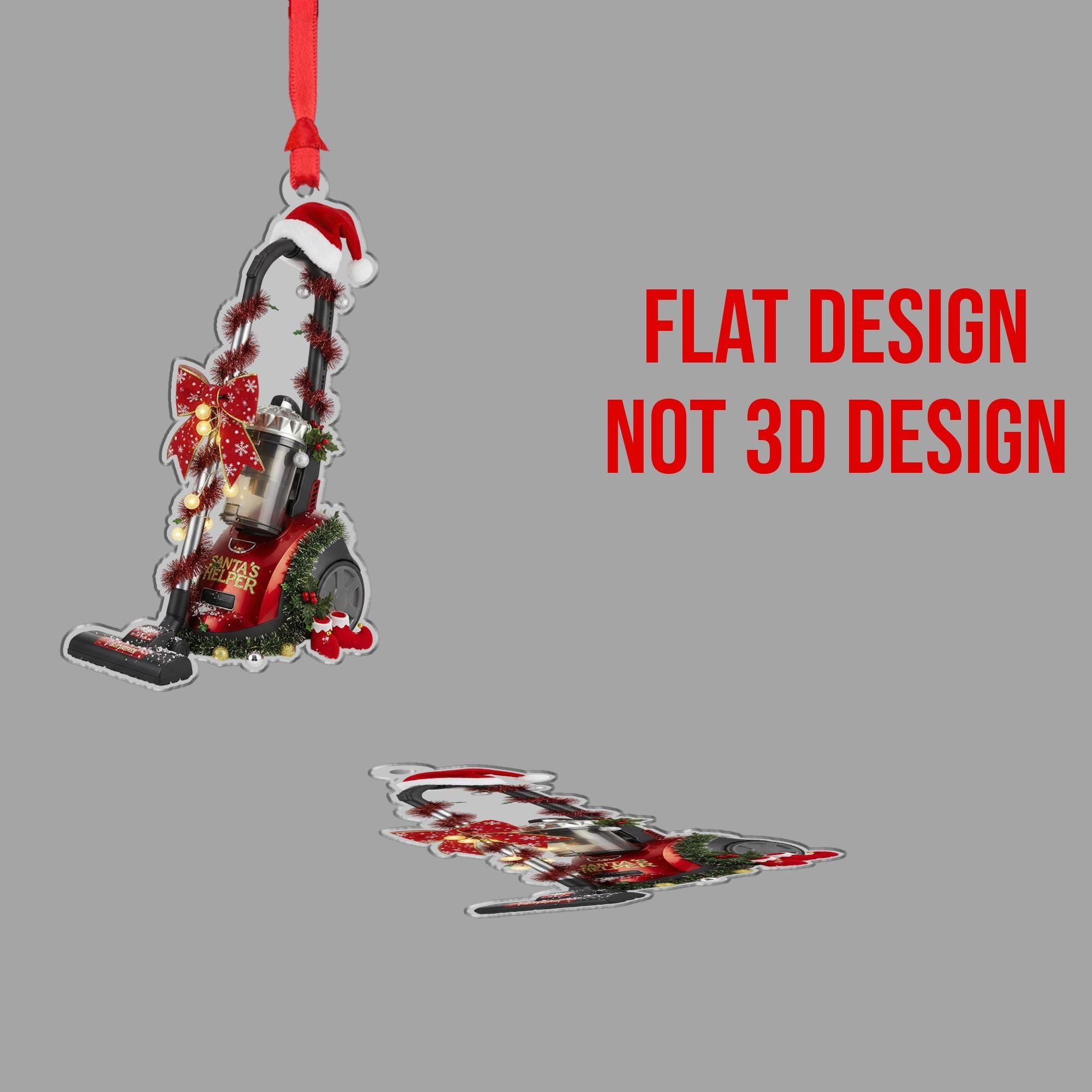 Vacuum Cleaner Christmas Ornament – Holiday Tree Decoration with Santa Hat and Bow