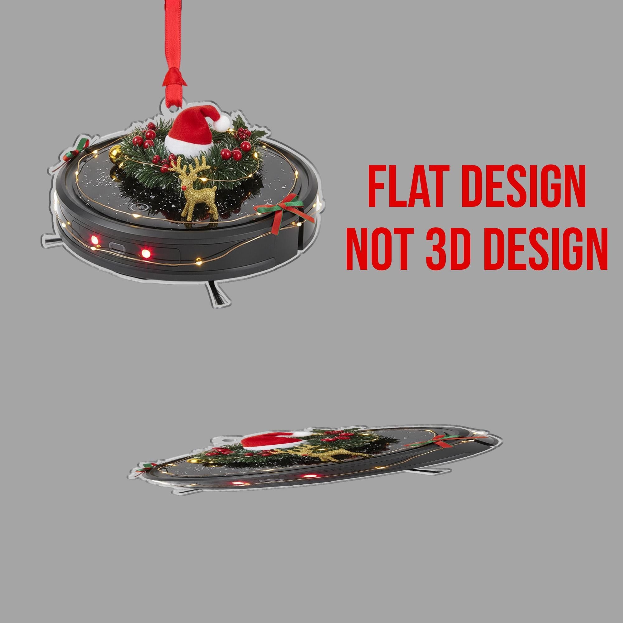 Robot Vacuum Christmas Ornament – Holiday Tree Decoration with Wreath and Santa Hat