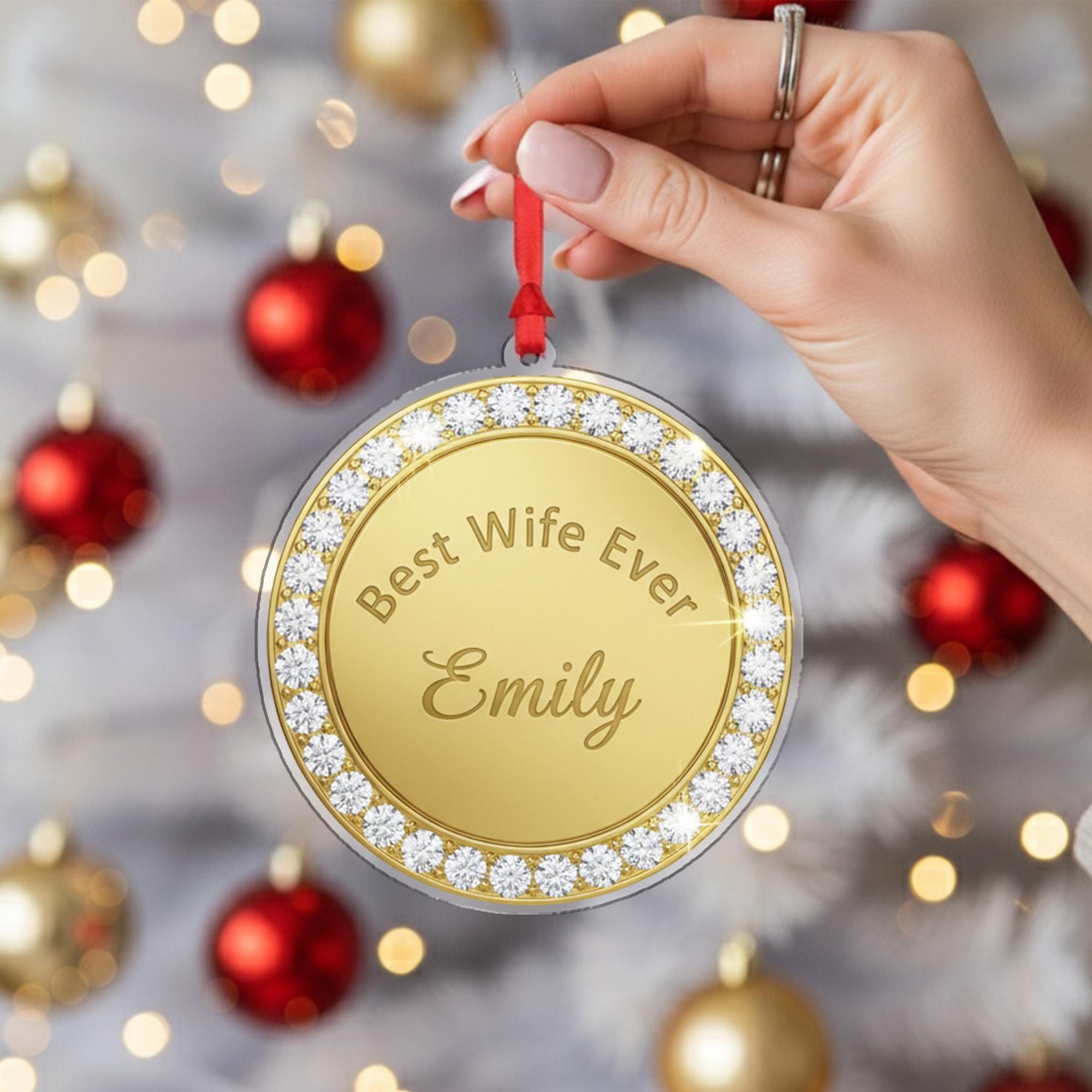 Personalized Gold Christmas Ornament – Round Tree Decoration with Custom Name and Text