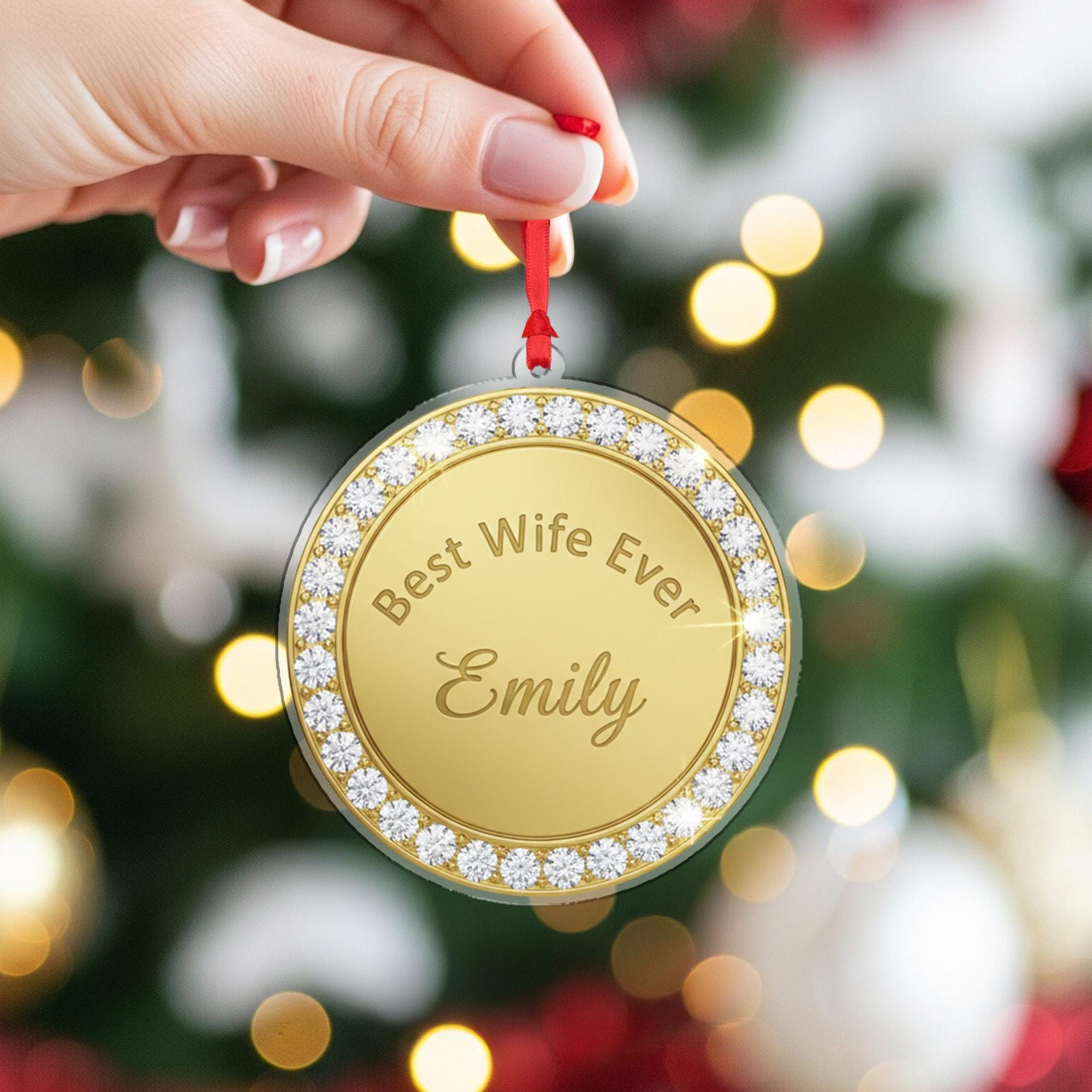 Personalized Gold Christmas Ornament – Round Tree Decoration with Custom Name and Text