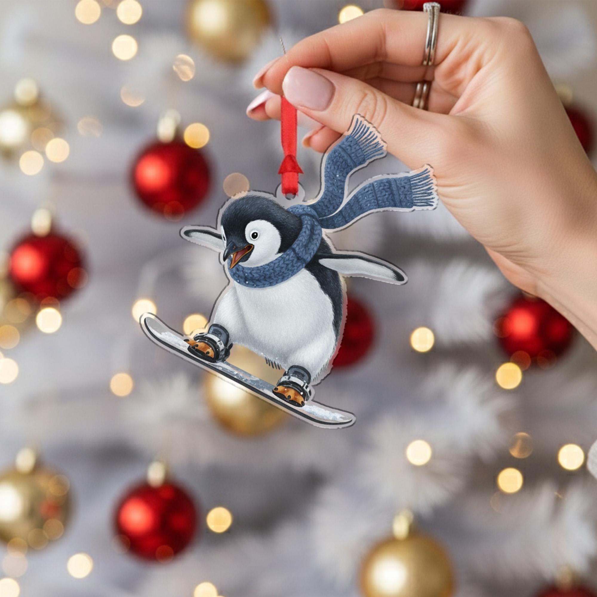 Penguin Christmas Ornament – Holiday Tree Decoration with Snowboard and Scarf