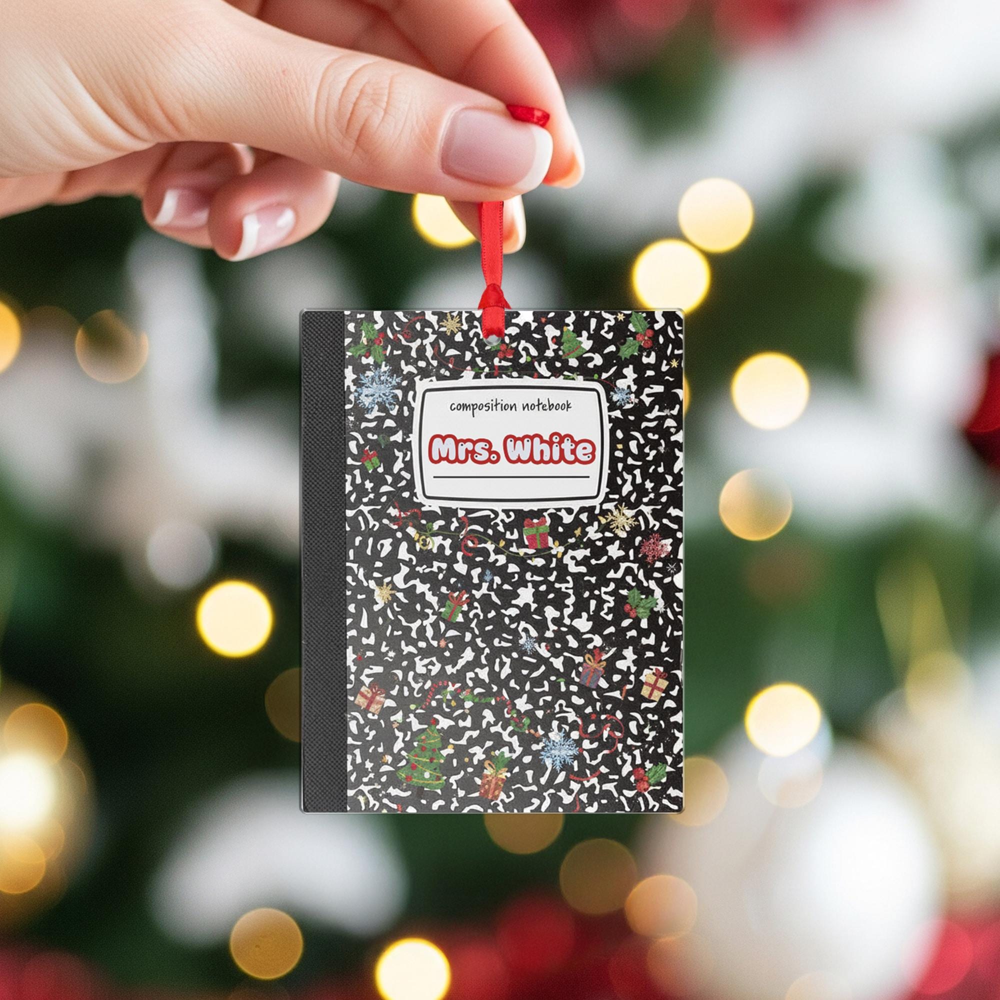 Personalized Composition Notebook Ornament – Custom Name Holiday Tree Decoration