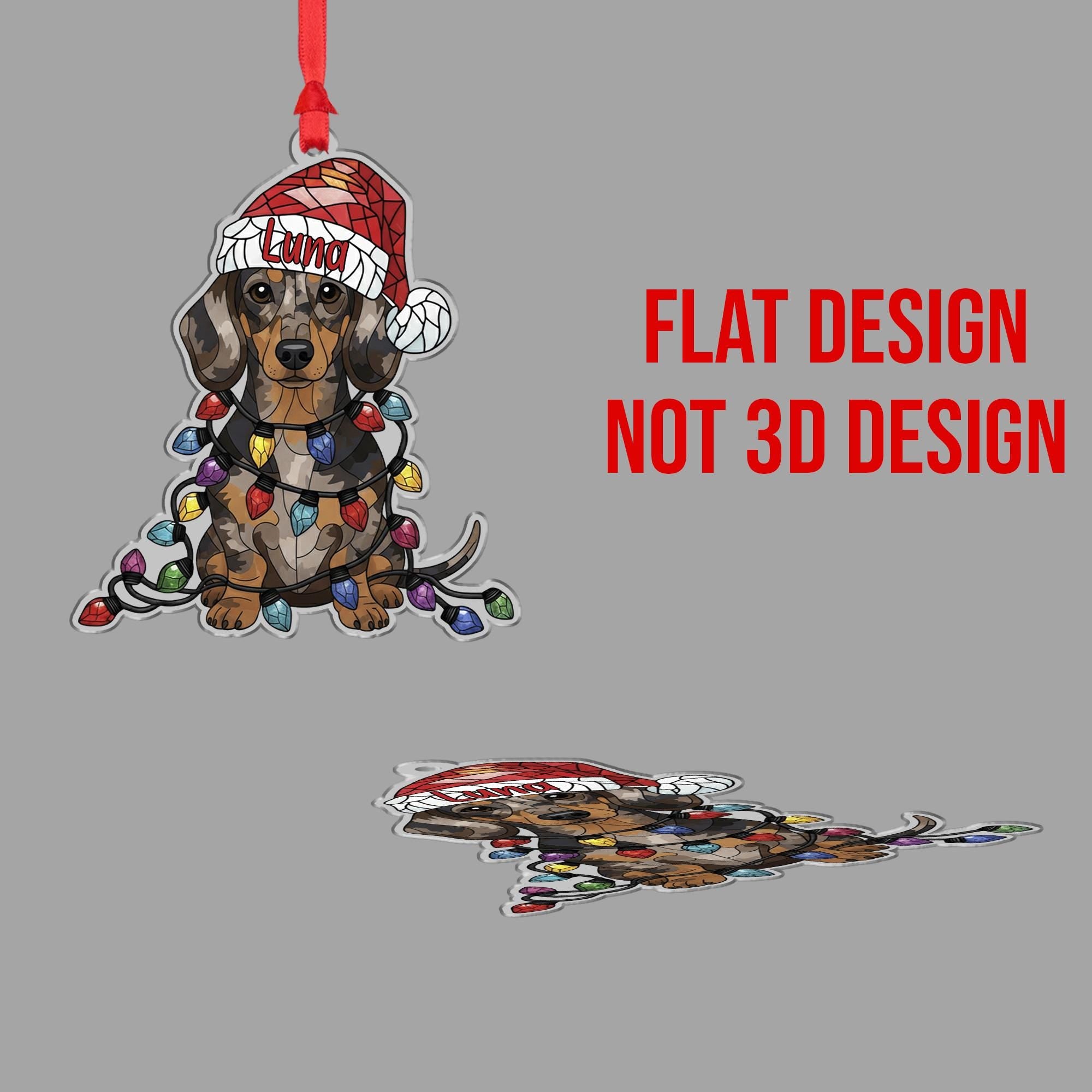 Dapple Dachshund Ornament – Personalized Dog Christmas Decoration with Santa Hat & Lights