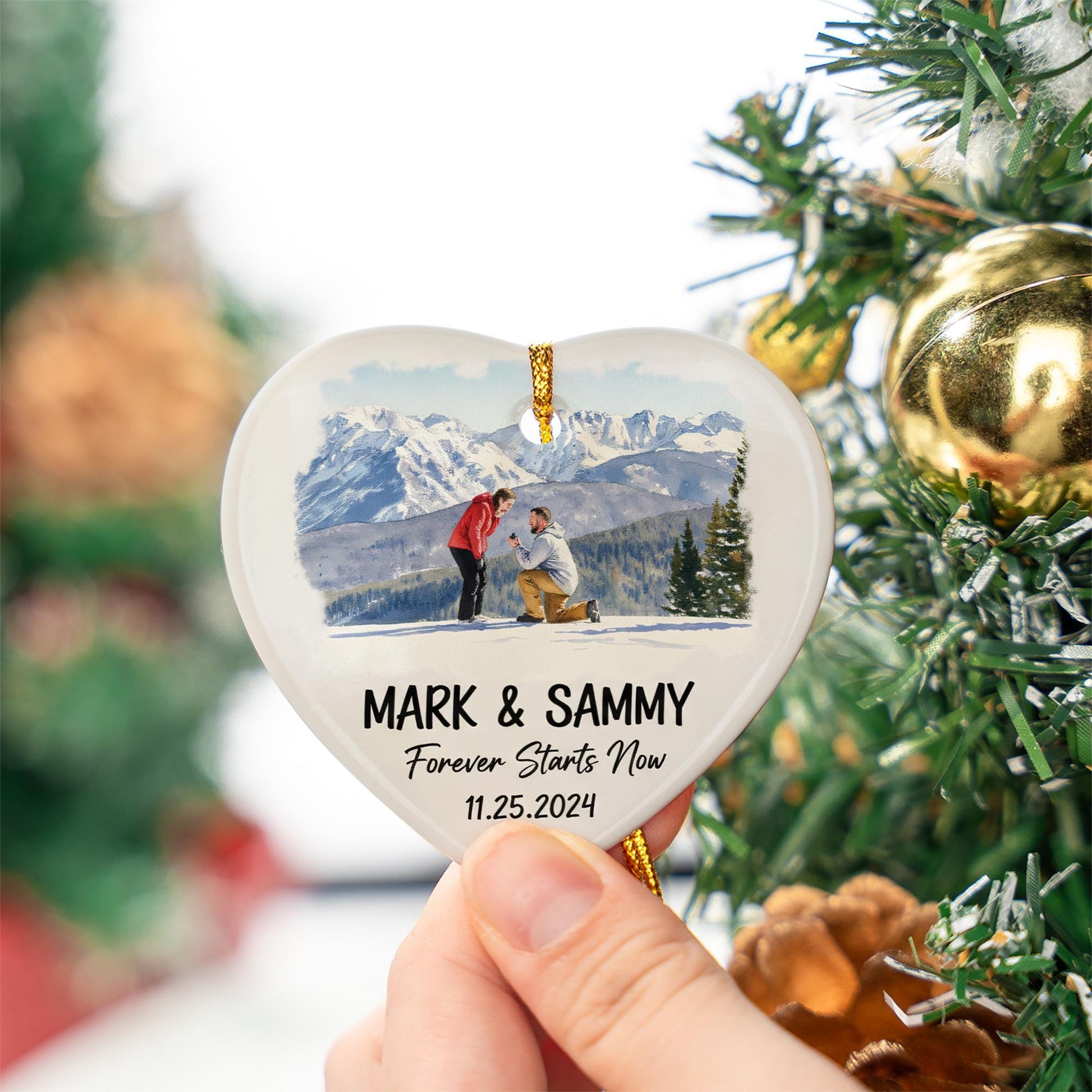 Personalized Heart Ceramic Ornament – Custom Photo and Name Holiday Tree Decoration