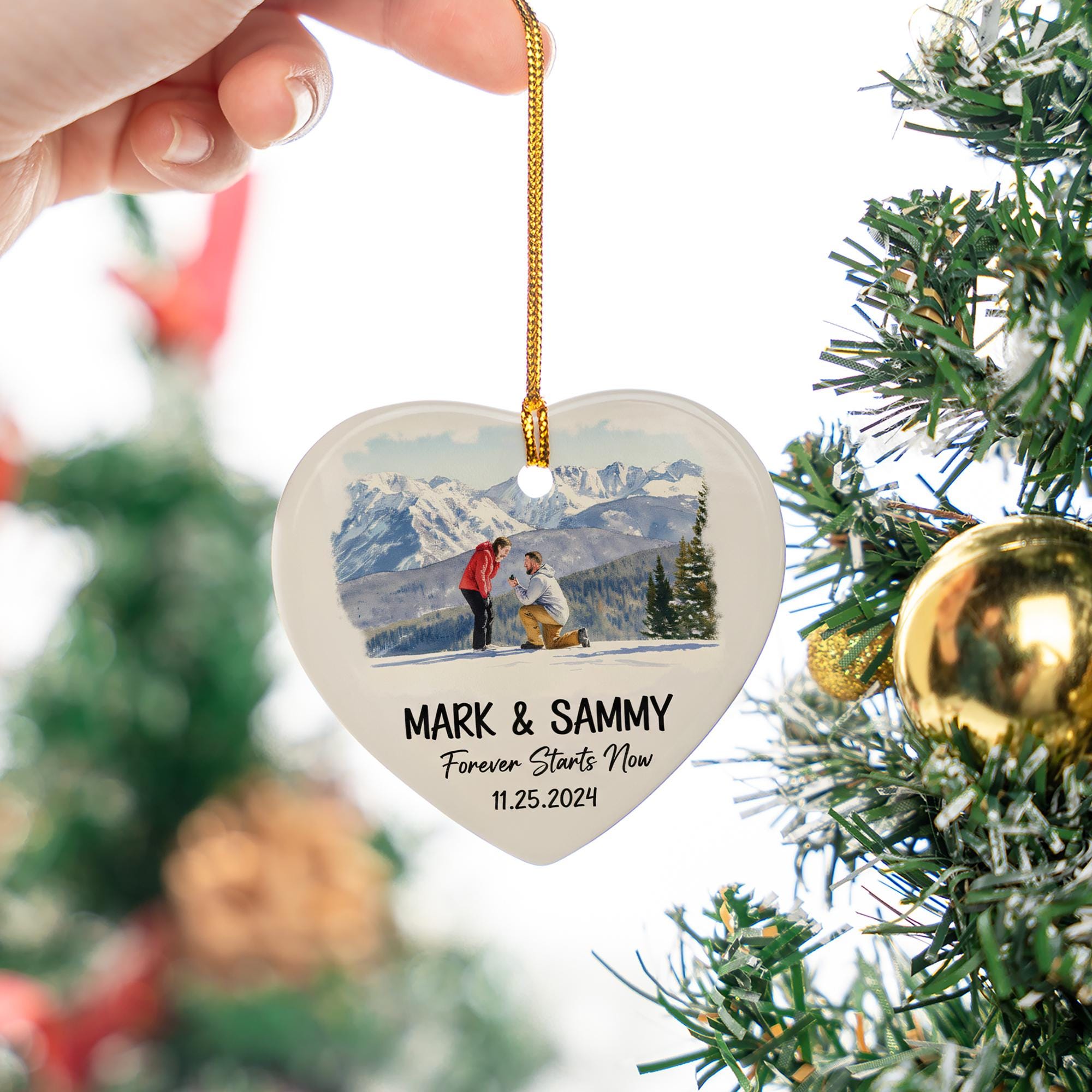 Personalized Heart Ceramic Ornament – Custom Photo and Name Holiday Tree Decoration