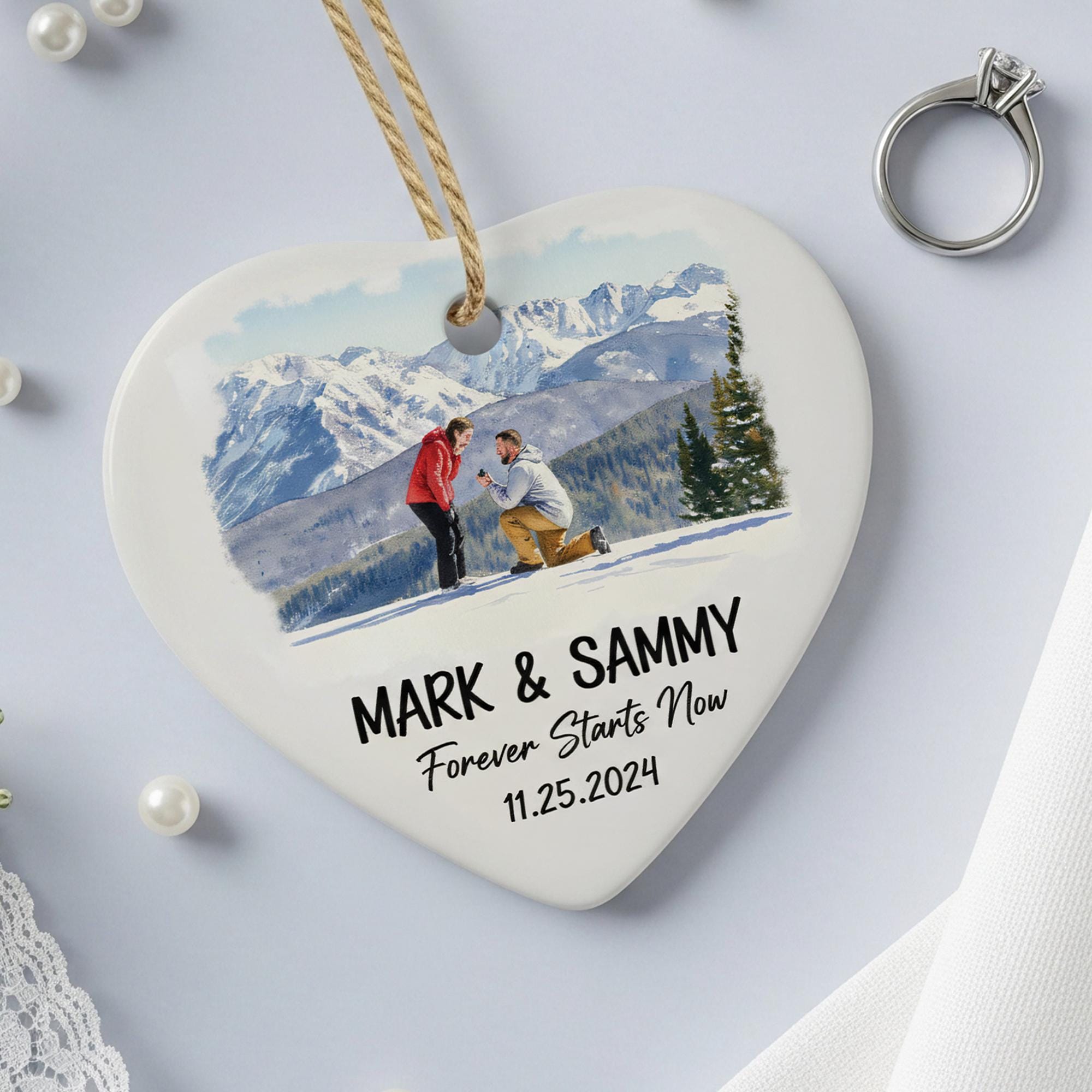 Personalized Heart Ceramic Ornament – Custom Photo and Name Holiday Tree Decoration
