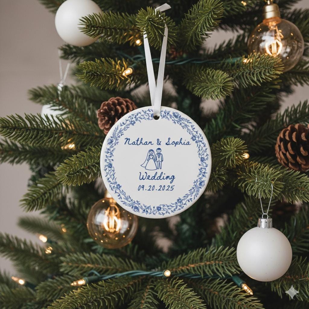Personalized Wedding Ornament – Custom Ceramic Keepsake with Names & Date