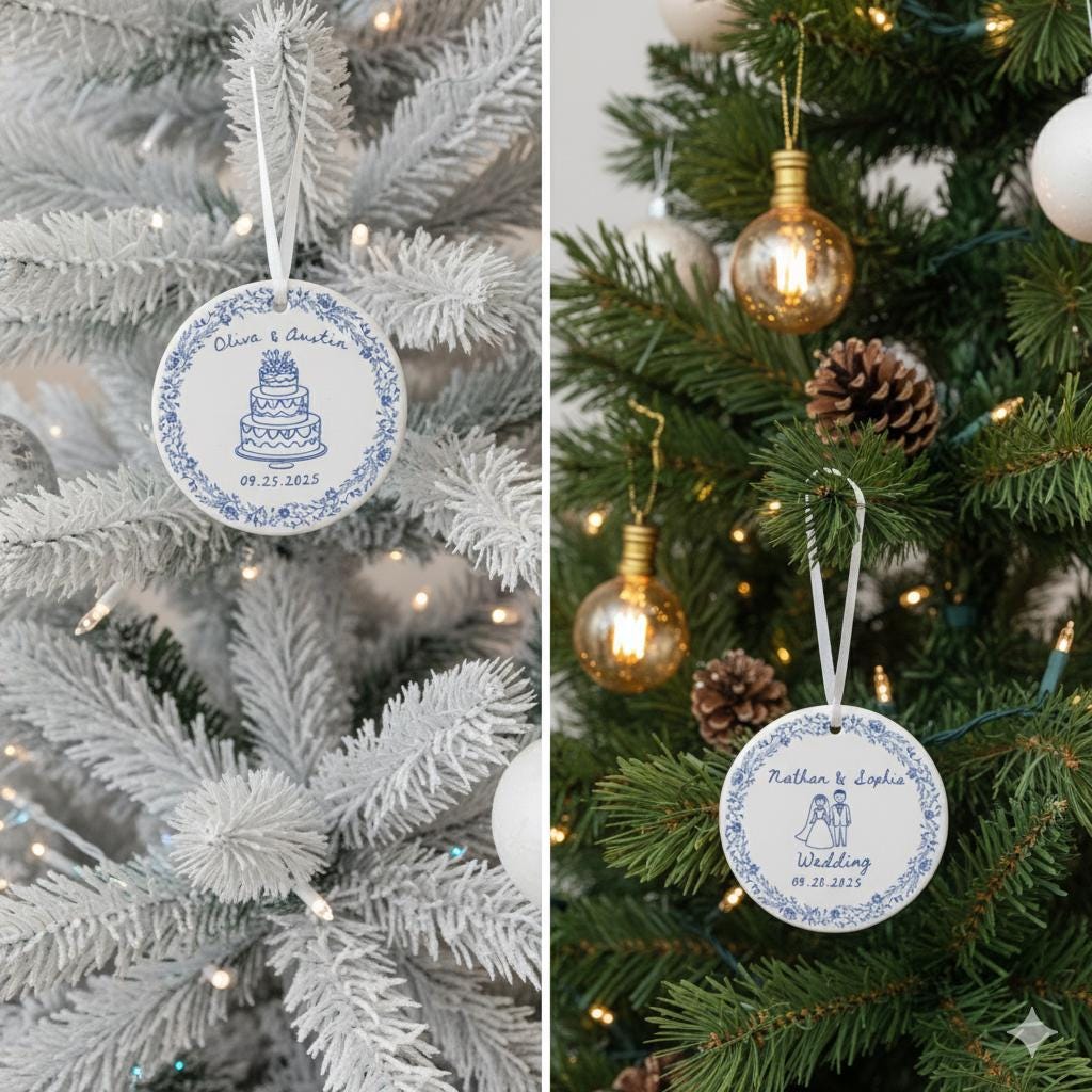 Personalized Wedding Ornament – Custom Ceramic Keepsake with Names & Date