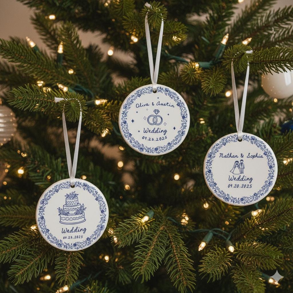 Personalized Wedding Ornament – Custom Ceramic Keepsake with Names & Date