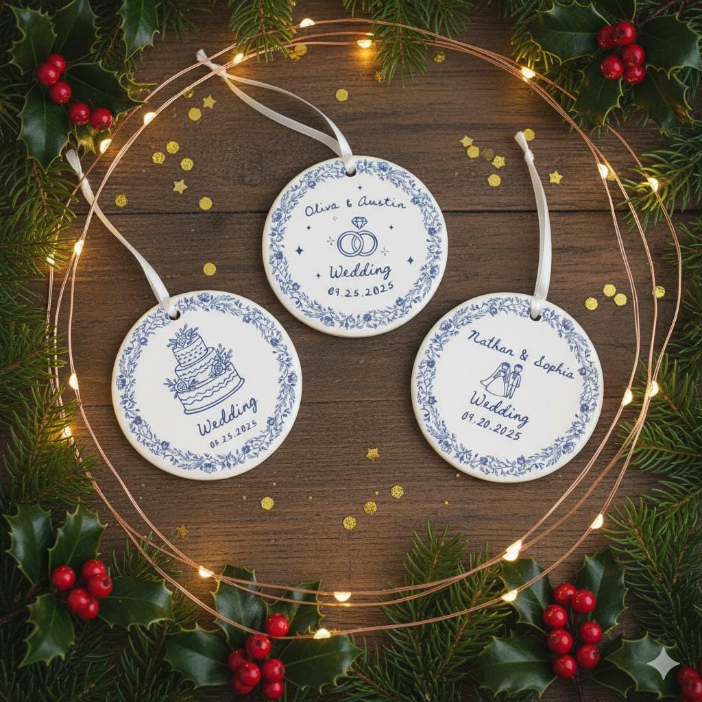 Personalized Wedding Ornament – Custom Ceramic Keepsake with Names & Date
