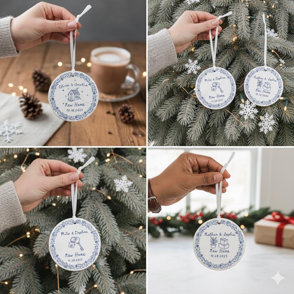 Personalized New Home Ornament – Custom Ceramic Housewarming Gift with Names & Date