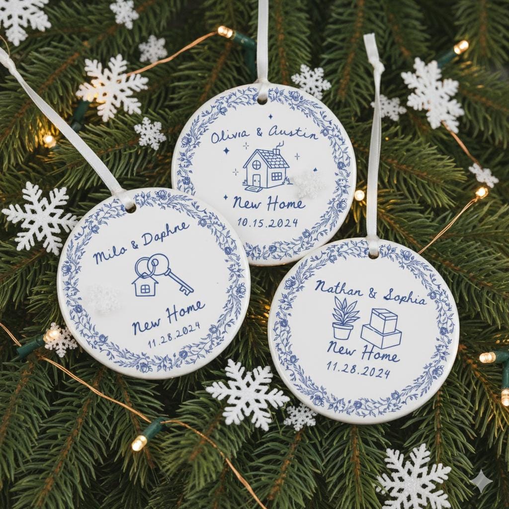 Personalized New Home Ornament – Custom Ceramic Housewarming Gift with Names & Date
