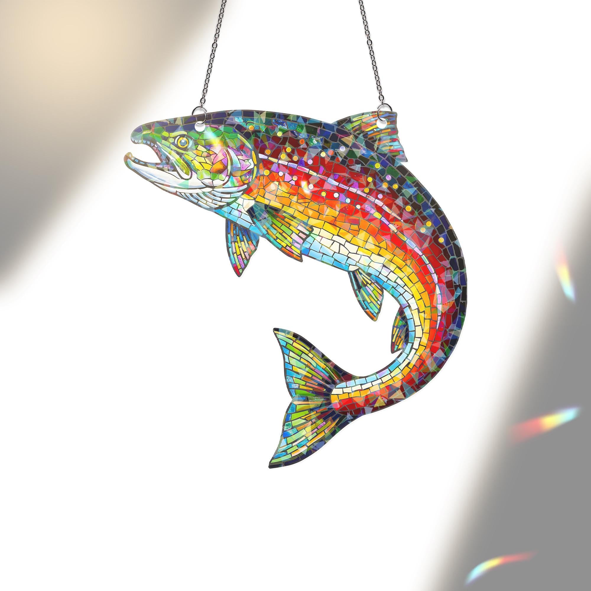 Holographic Salmon Fish Ornament: Fisher Window Hanging Decor